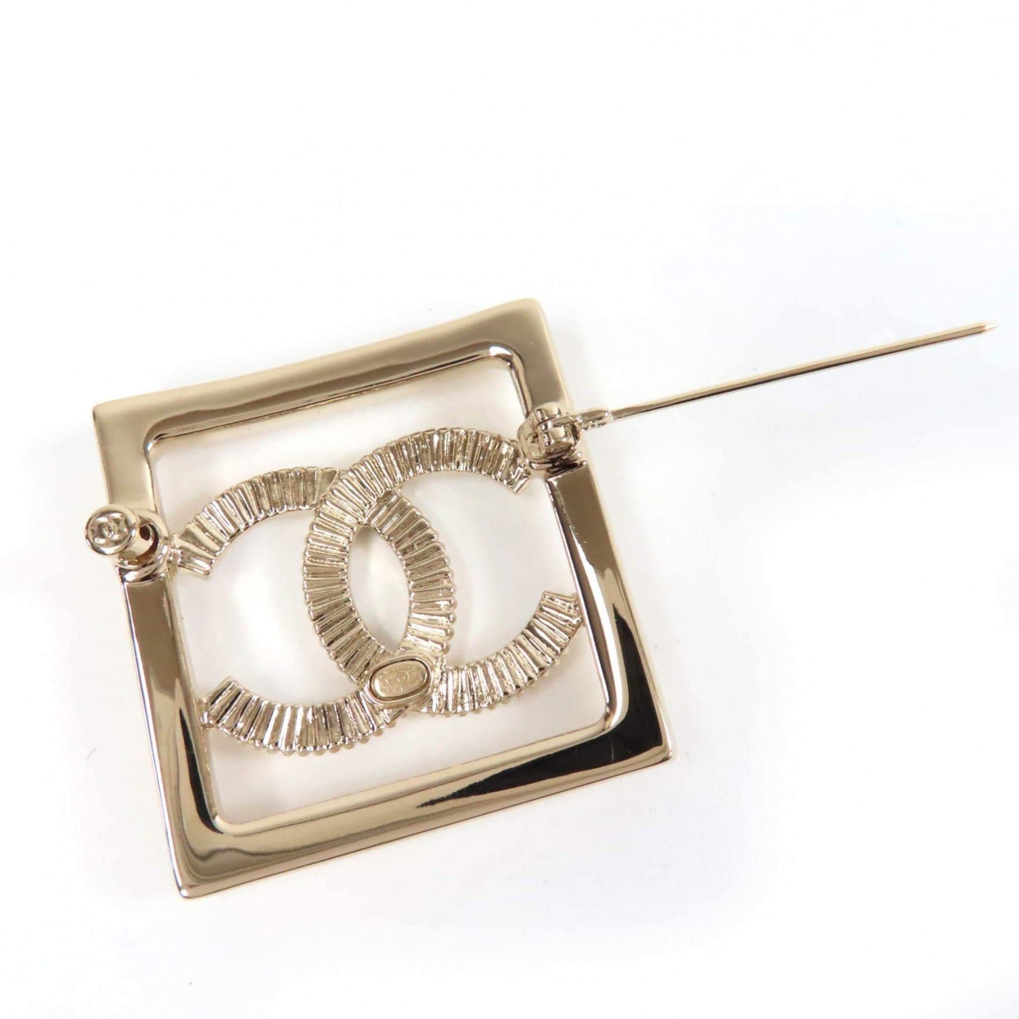 CHANEL A23P Coco Mark Rhinestone Brooch, Gold, with Box, Made in France, Women's — Like New