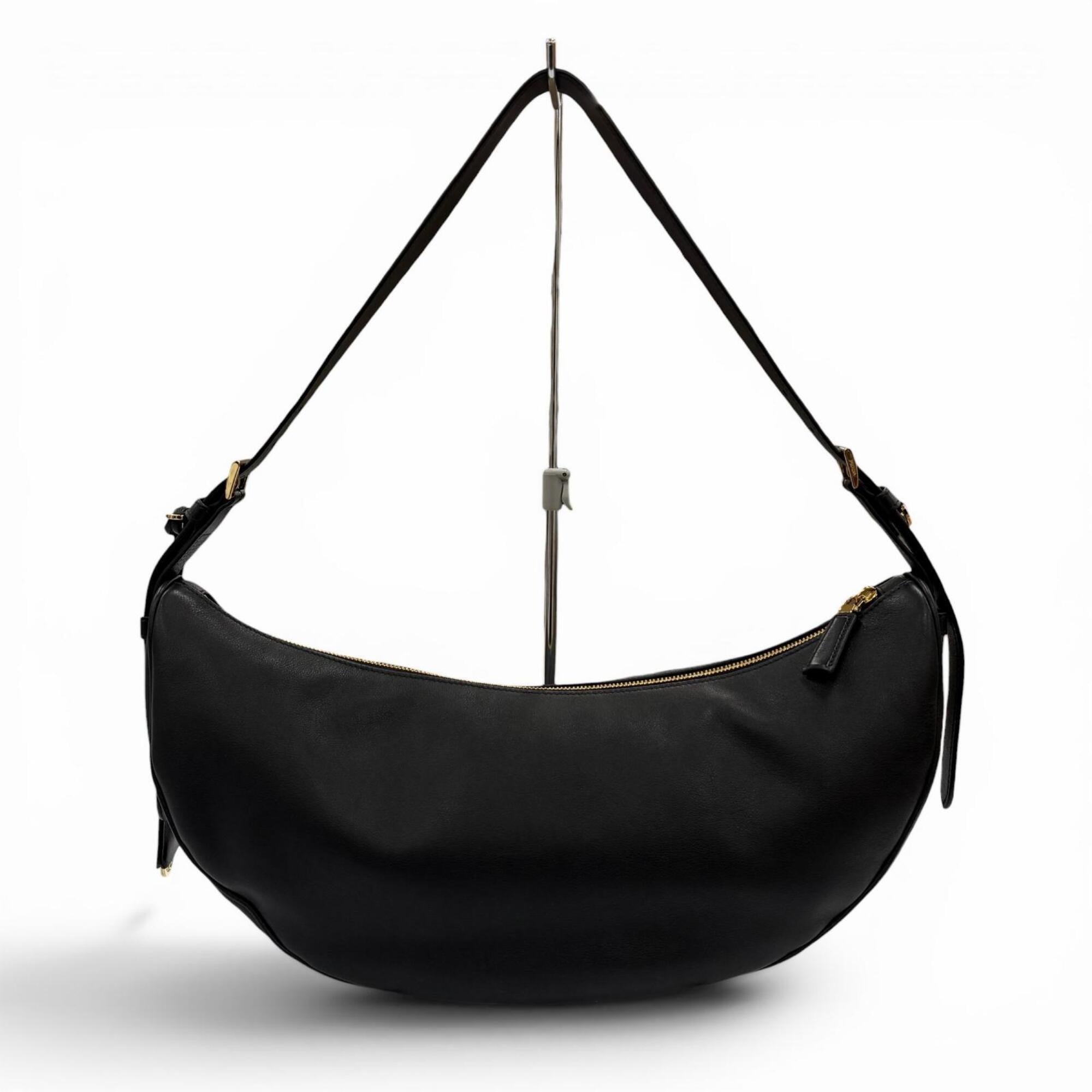 PRADA 1BC255 Demi-Lune Triangle Logo Leather Shoulder Bag, Black, Made in Italy, Women's, with Dust Bag — Like New