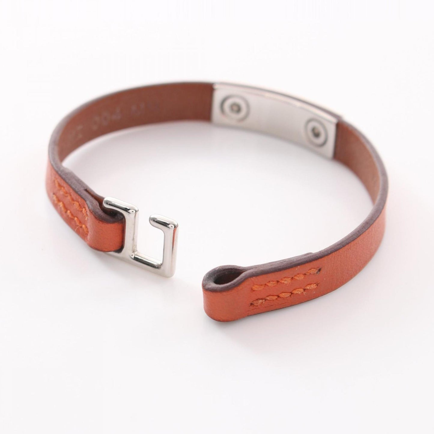 Hermes HERMES Rival Mini Bracelet Stainless Steel Swift Leather Ladies Orange Silver