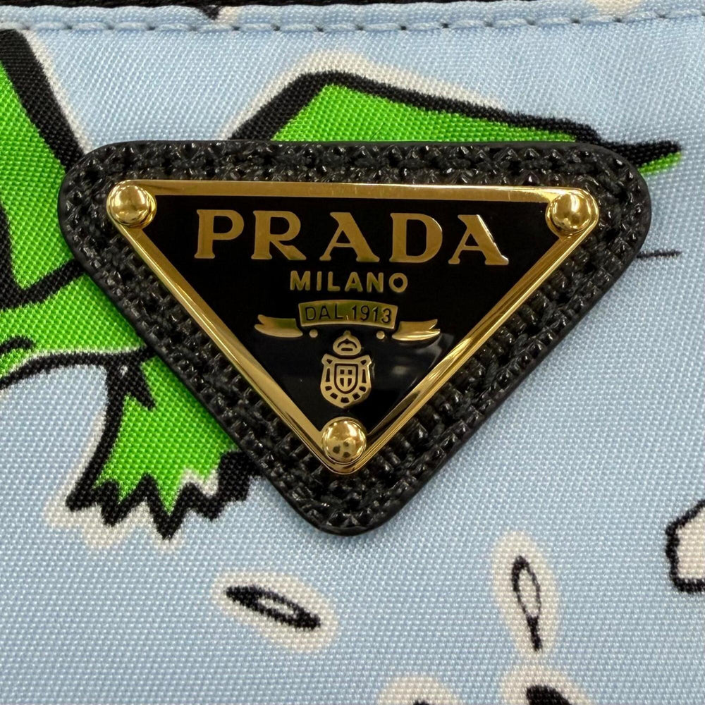 PRADA 1NS693 Triangle Logo Re-Nylon Surf Print Cosmetic Pouch with Wristlet, Blue, Made in Italy, Women's, Box — Like New