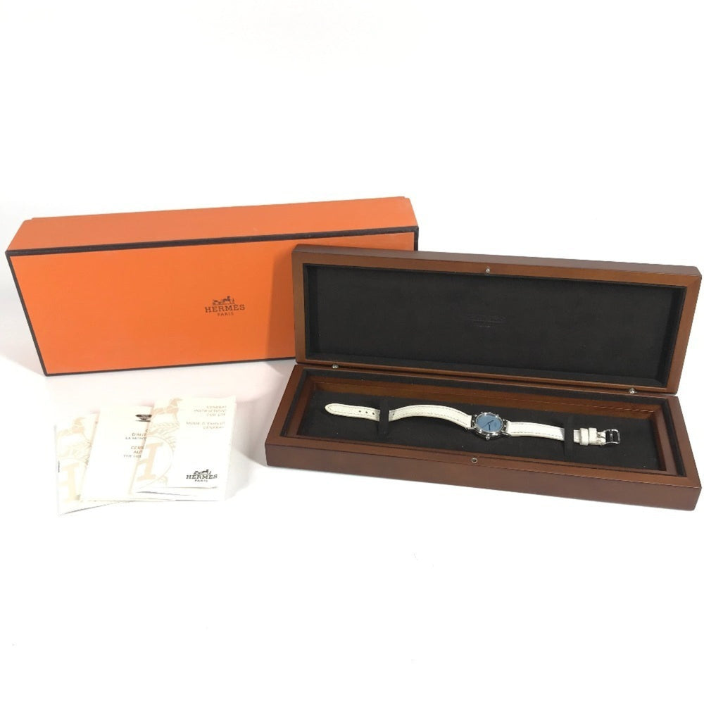 HERMES CL4.230 Clipper Nacle 12-Piece Diamond Women's Watch with Leather Strap, White Leather/Stainless Steel — Very Good