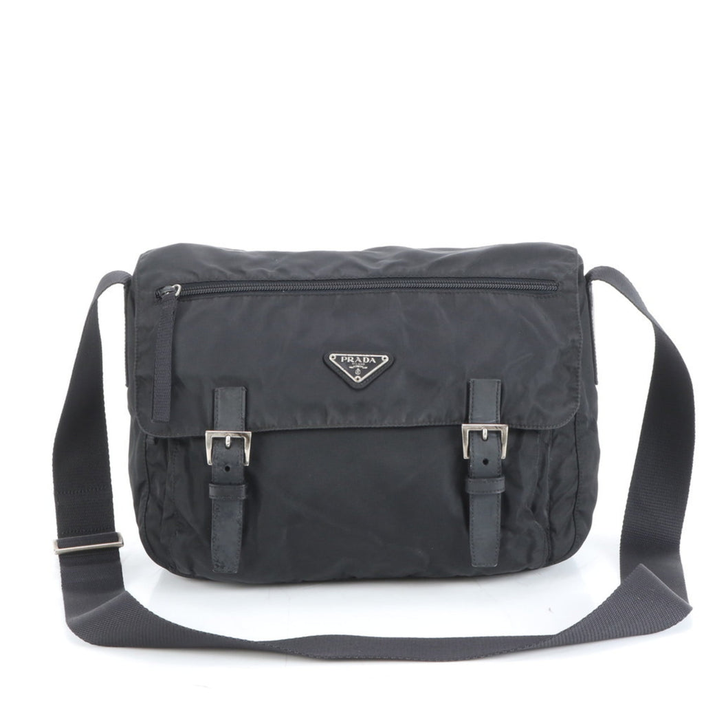 Prada Tessuto Nylon Triangle Logo Shoulder Bag Messenger Black Men's