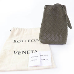 BOTTEGA VENETA Intrecciato Leather Shoulder Bag, Khaki, with Dust Made in Italy, Women's — Like New