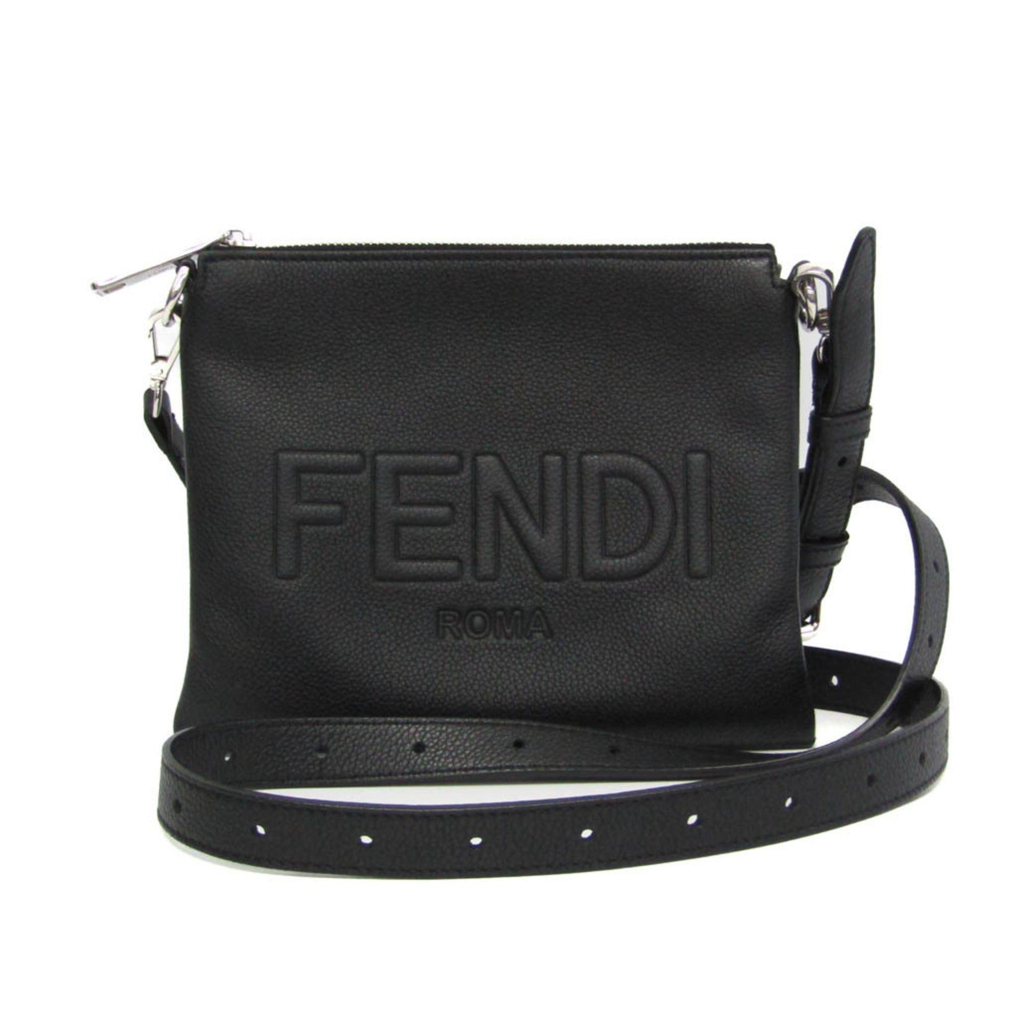 Fendi 7N0146 Women,Men Leather Shoulder Bag Black — Like New