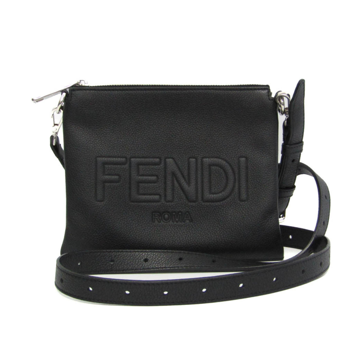 Fendi 7N0146 Women,Men Leather Shoulder Bag Black — Like New