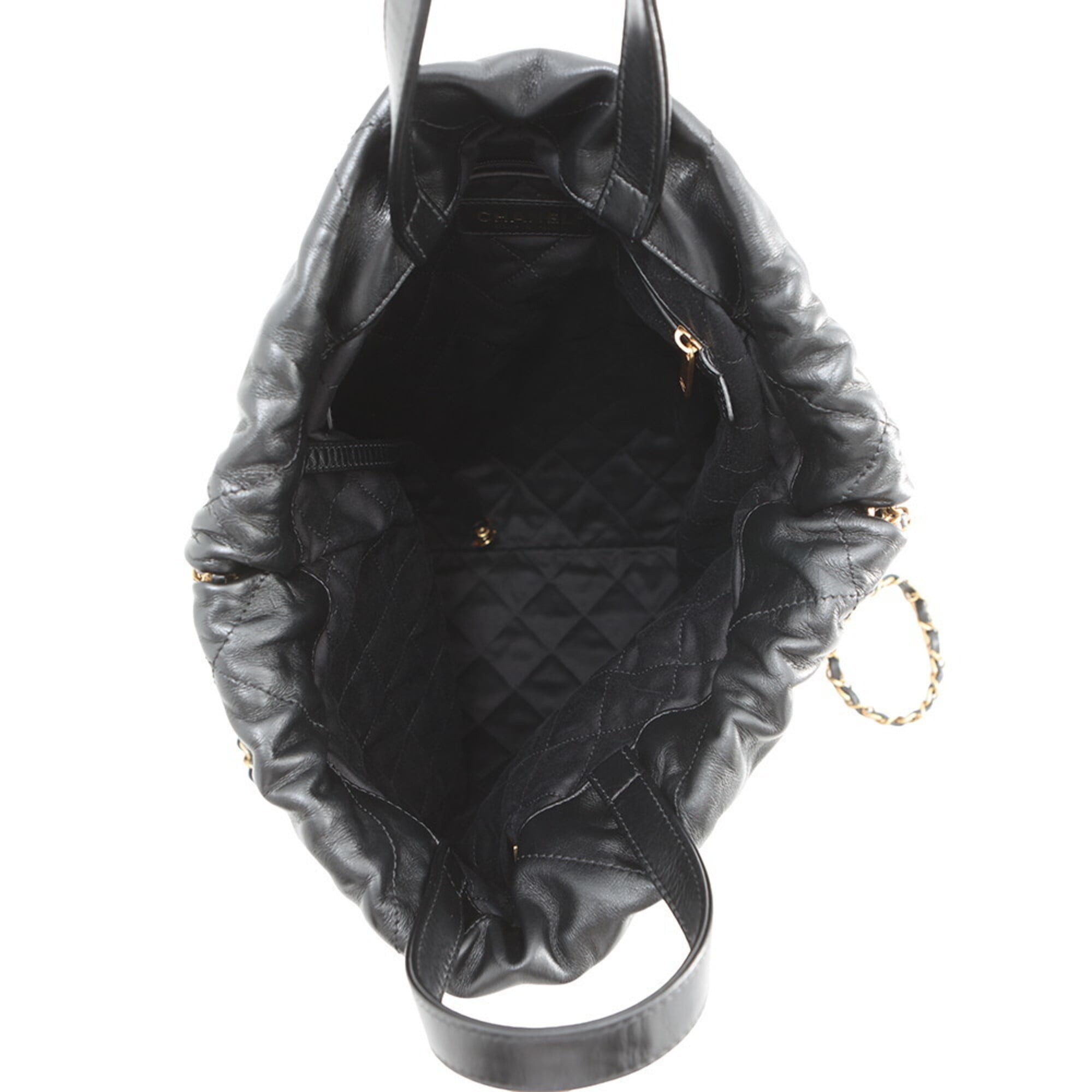 Chanel Backpack, 22 Large, Shiny Calf Leather AS3313, CHANEL Handbag, Black, Women's — Like New