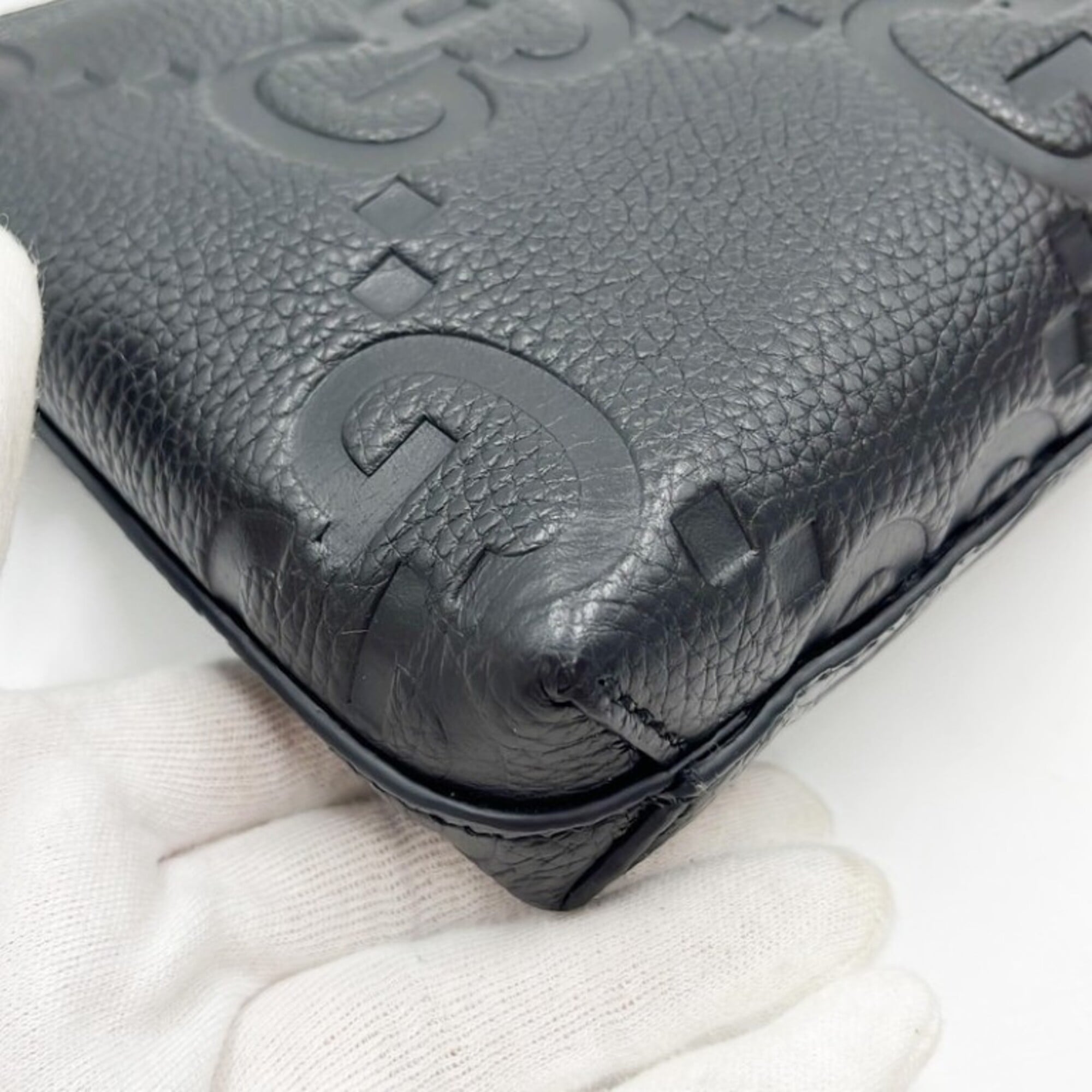 GUCCI Jumbo GG Shoulder Bag 761747 Black Leather Men's and Women's — New - Store Return