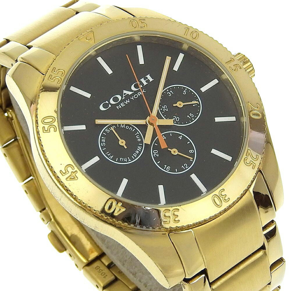 Coach Day Date Watch CA133.2.95.1754 Gold Plated Quartz Multi-Hand Analog Display Black Dial Men's I220823031 — Good
