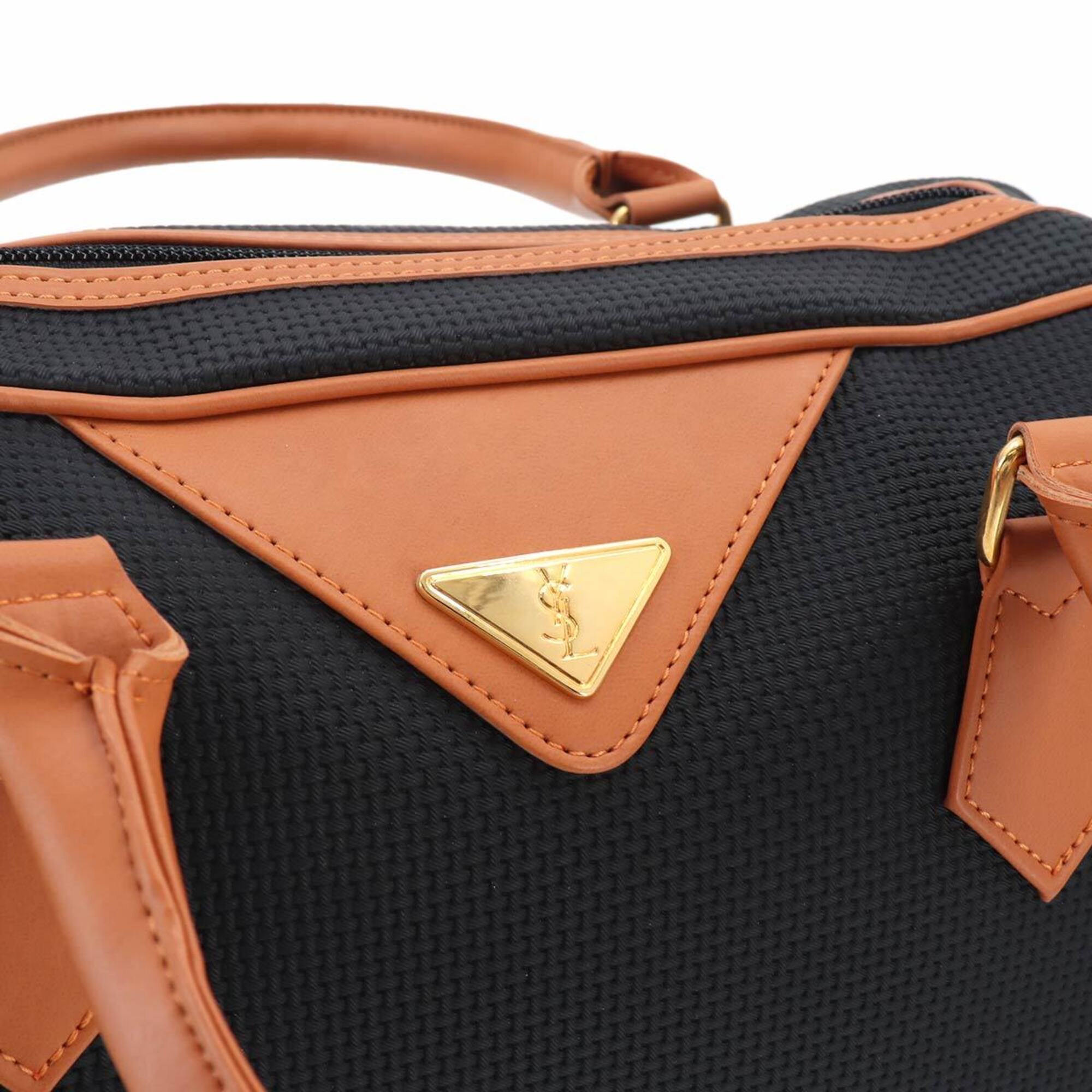Yves Saint Laurent Boston Handbag, Leather, Black/Brown, Gold Hardware — Like New