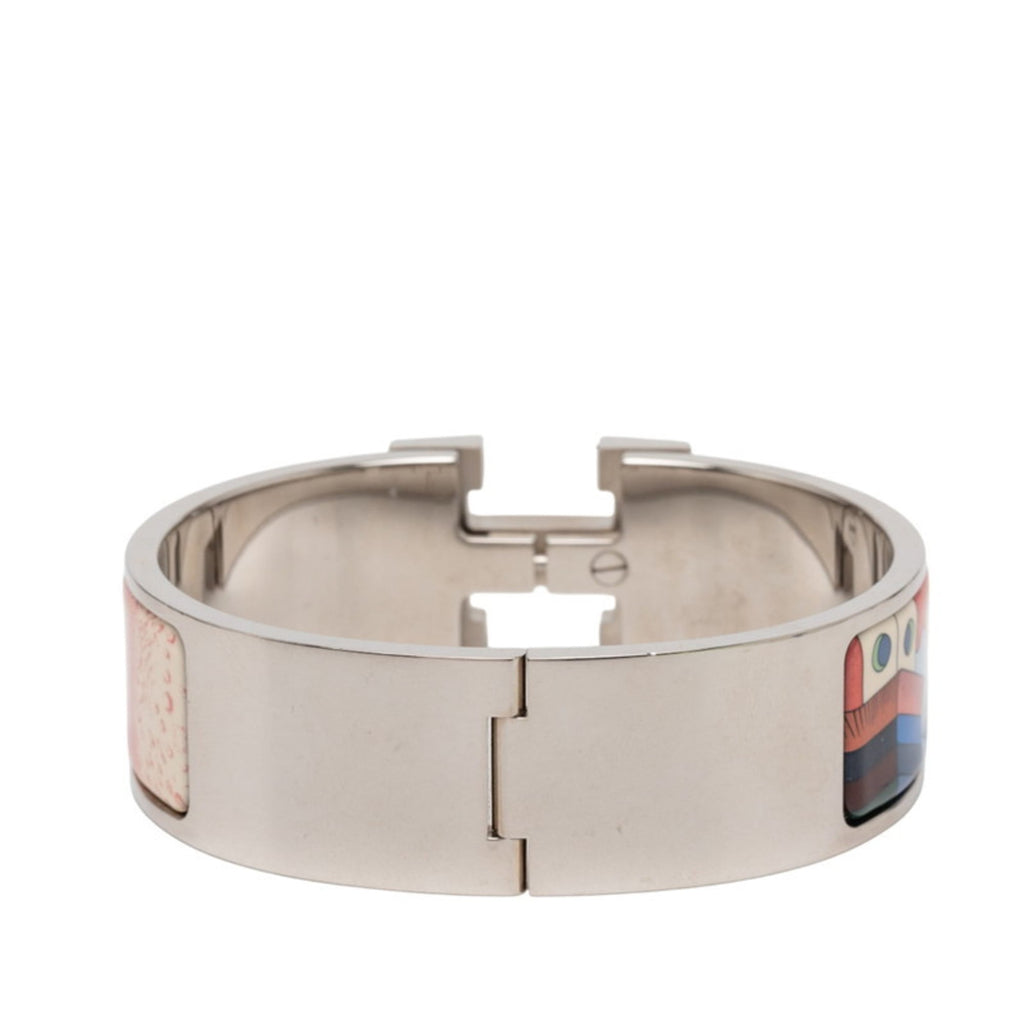 Hermes Click-Clack H PM Bracelet in Silver, Blue, and Multicolored Metal for Women