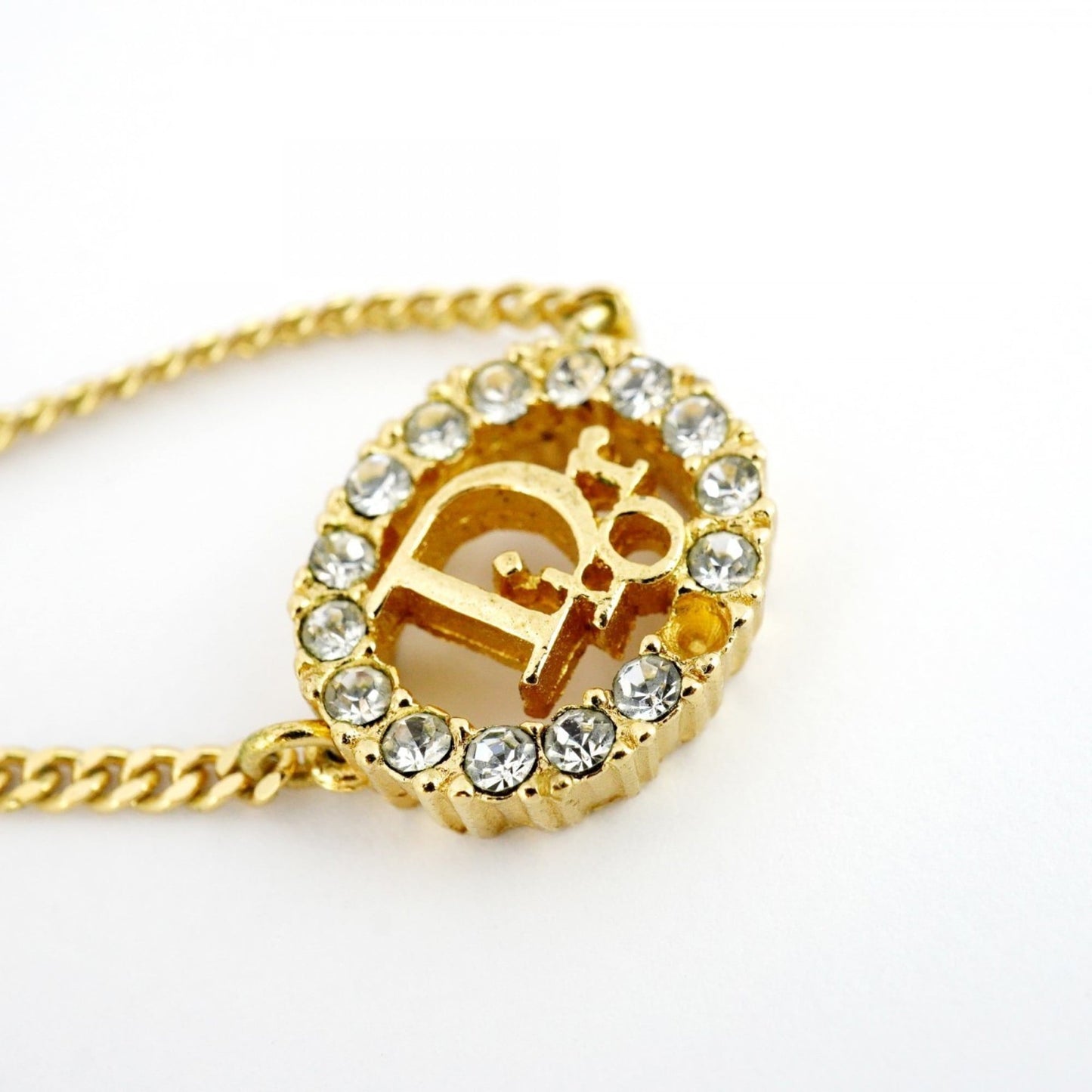 Christian Dior Oval Necklace with GP Plated Rhinestones in Gold for Women