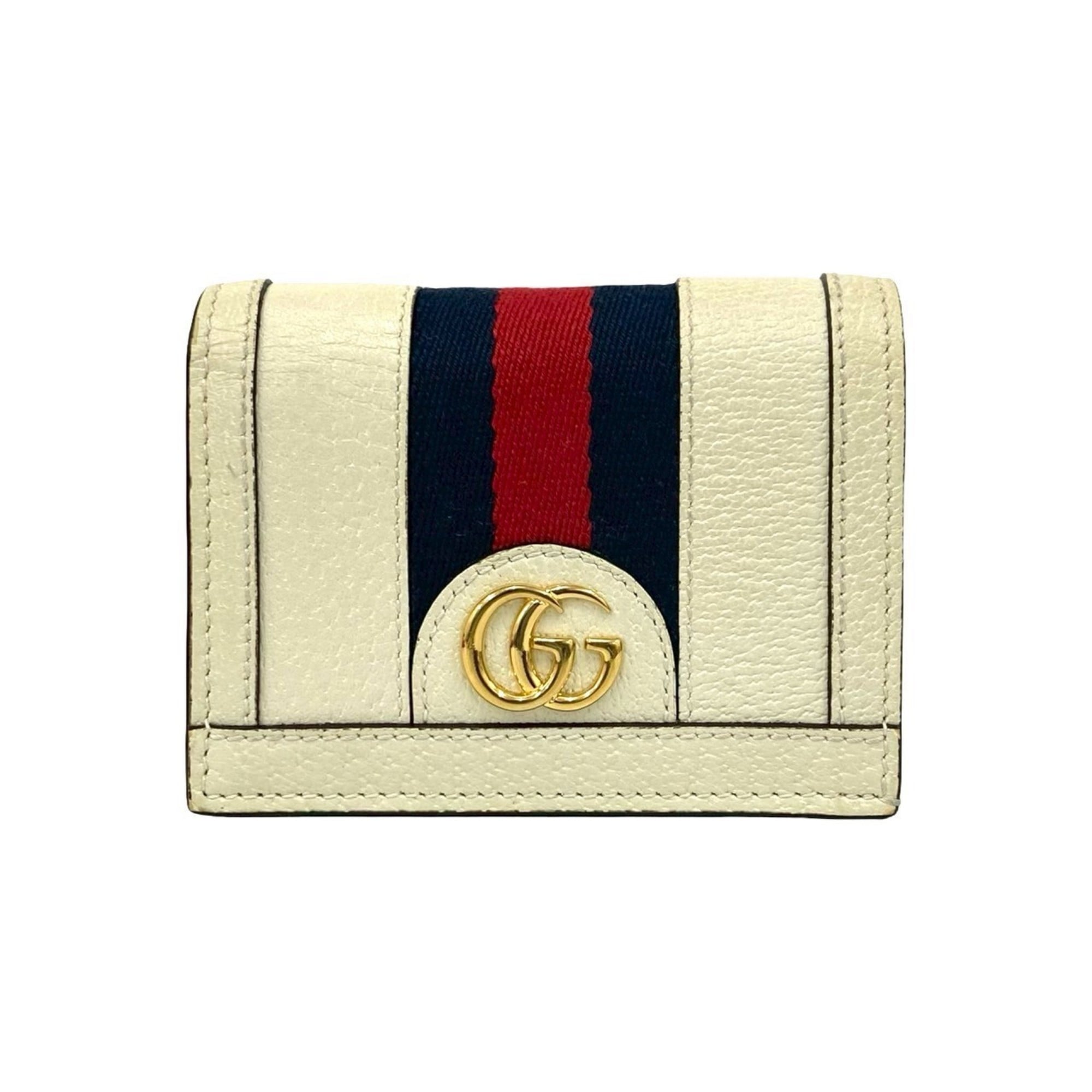 GUCCI Ophidia Sherry Line GG Logo Hardware Leather Bifold Wallet Ivory 33756