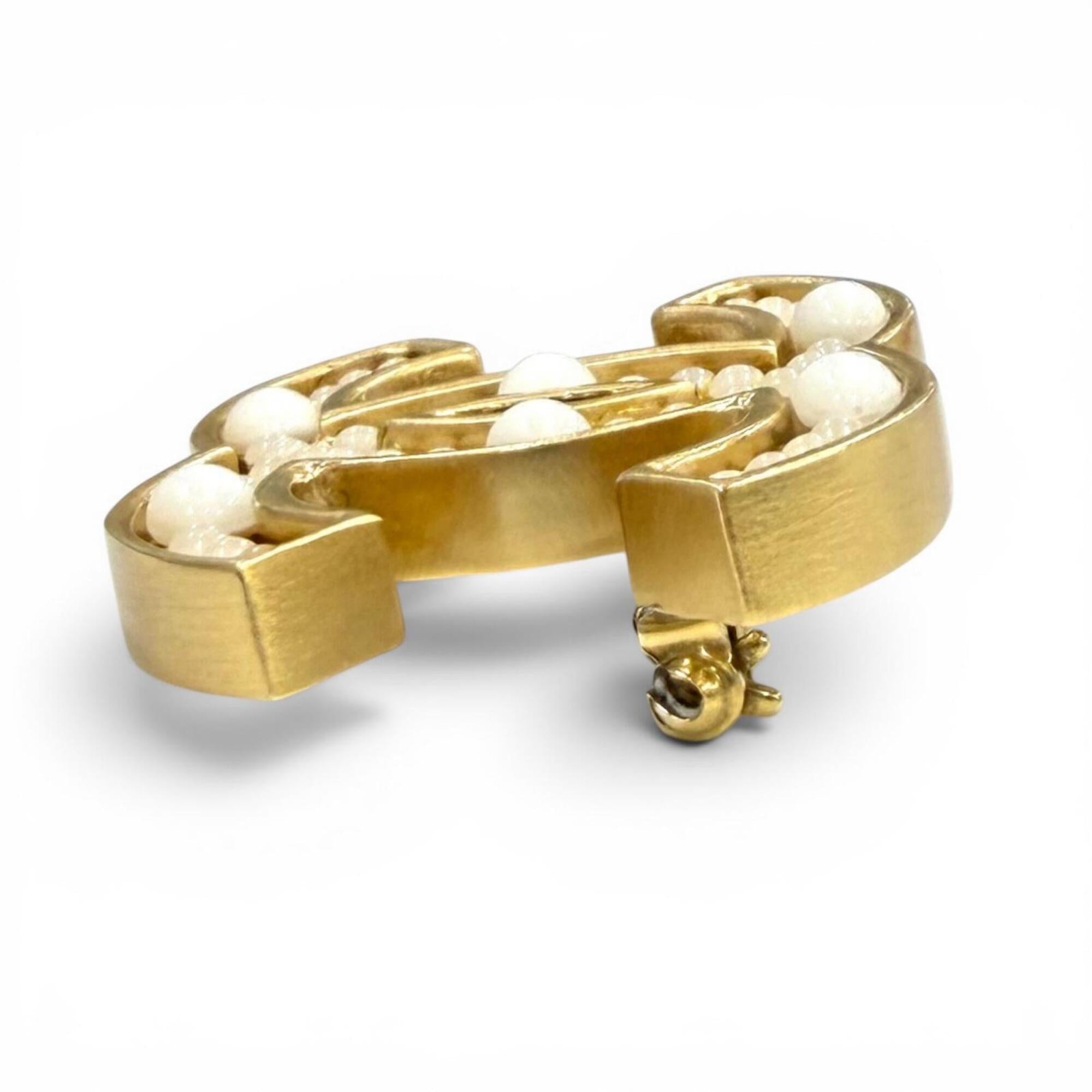 CHANEL Vintage 02A Coco Mark Design Brooch Accessory Gold White Women's — Like New
