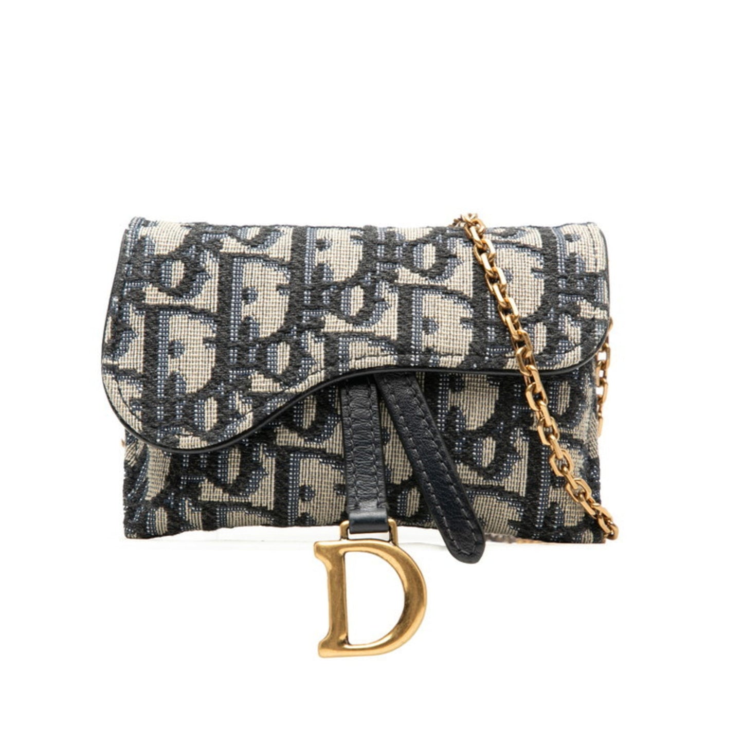 Christian Dior Dior Trotter Saddle Nano Pouch Chain Shoulder Bag in Navy and Beige Canvas for Women