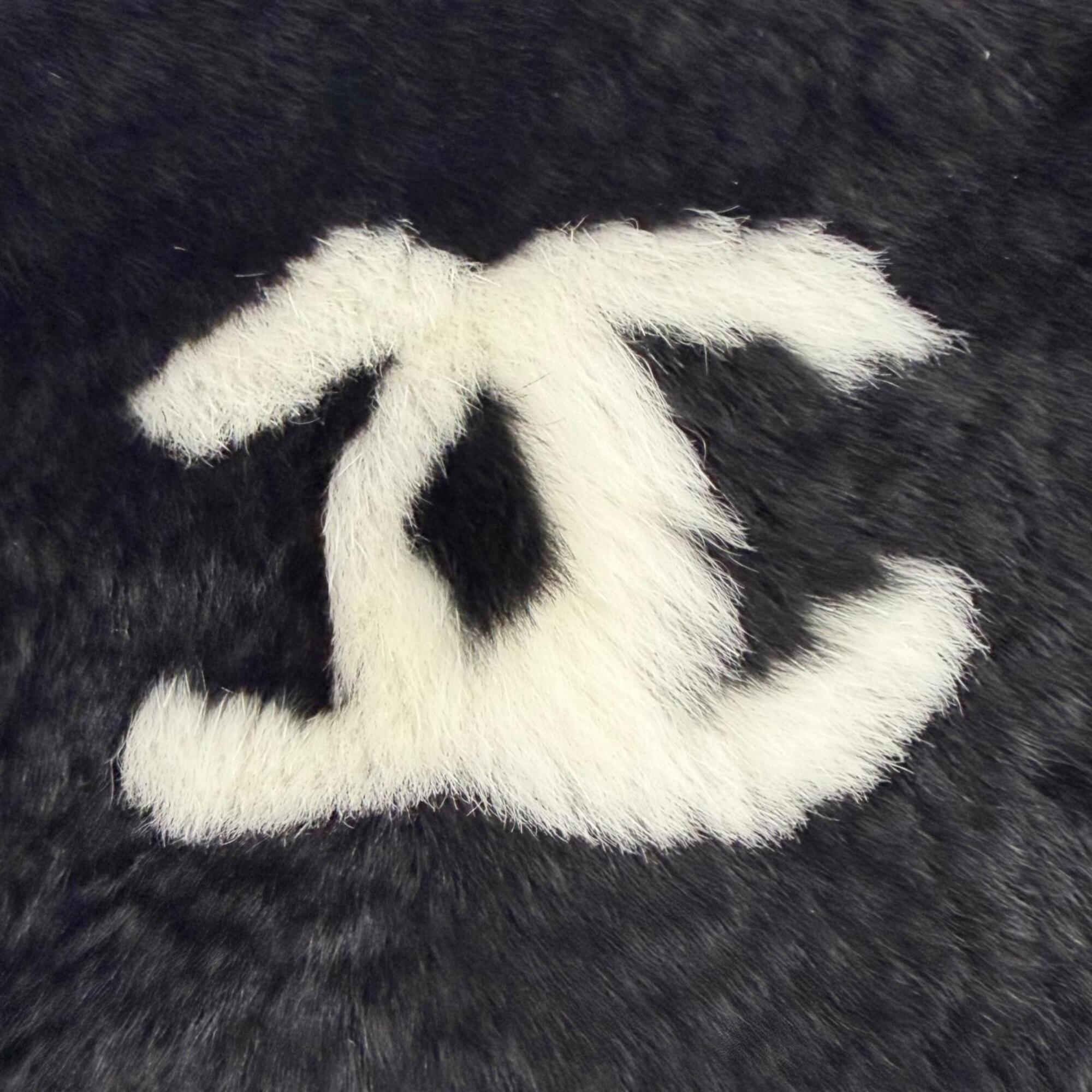 CHANEL Coco Mark Lapin Fur Wristband Bangle Bracelet, Black & White, Made in France, Women's, Comes with Box, Highly Recommended! — Like New