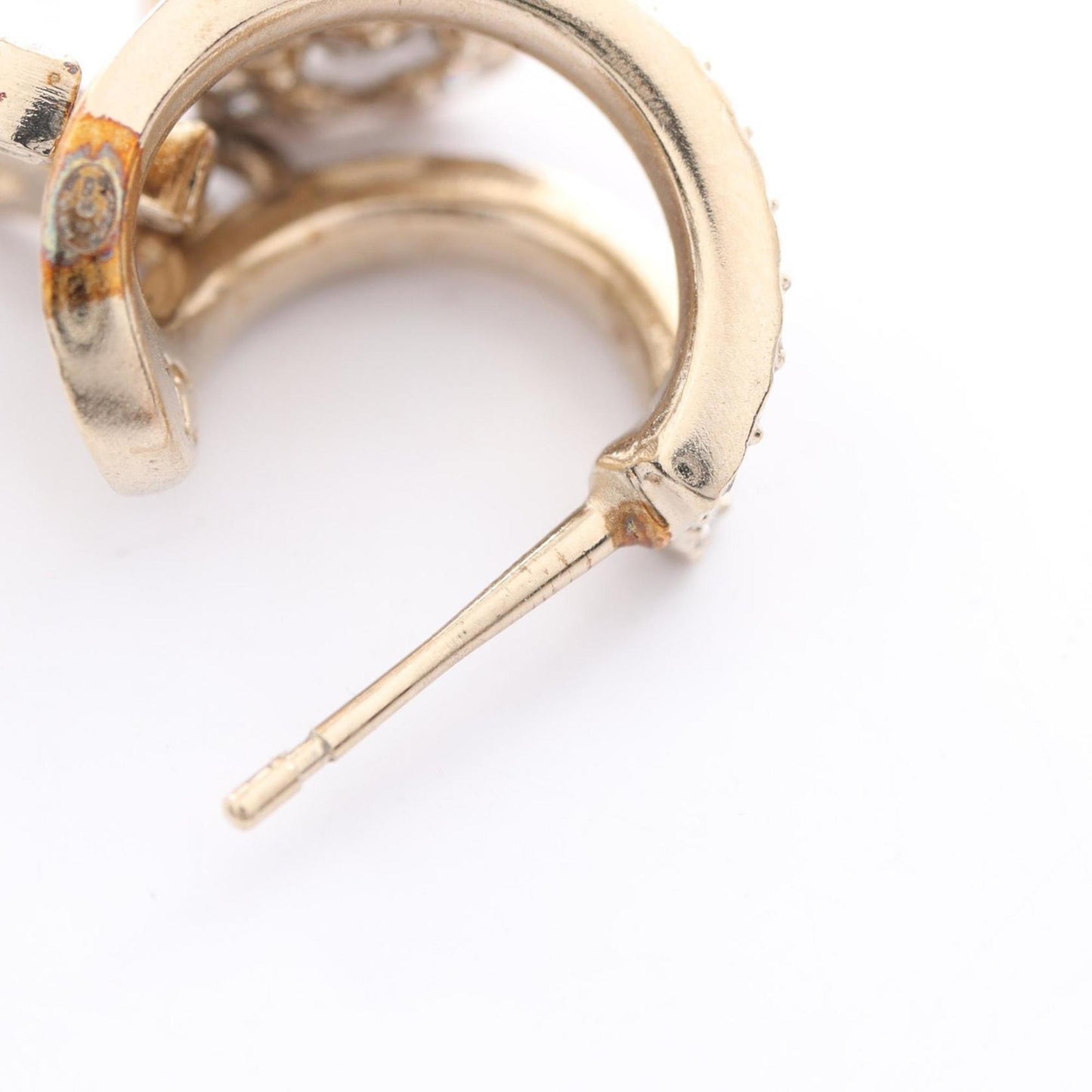 CHANEL Coco Mark Flower Hoop Earrings with Gold-Plated Rhinestones for Women