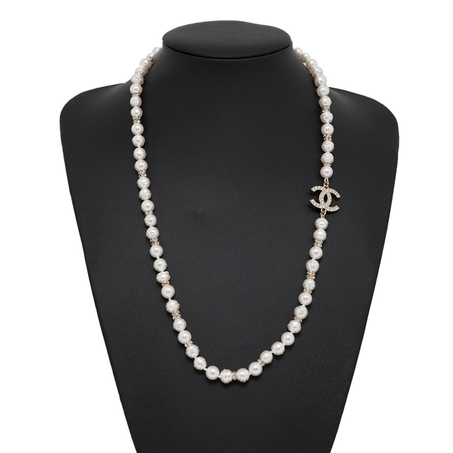 Chanel Necklace Coco Mark Fake Pearl Rhinestone B23 S CHANEL