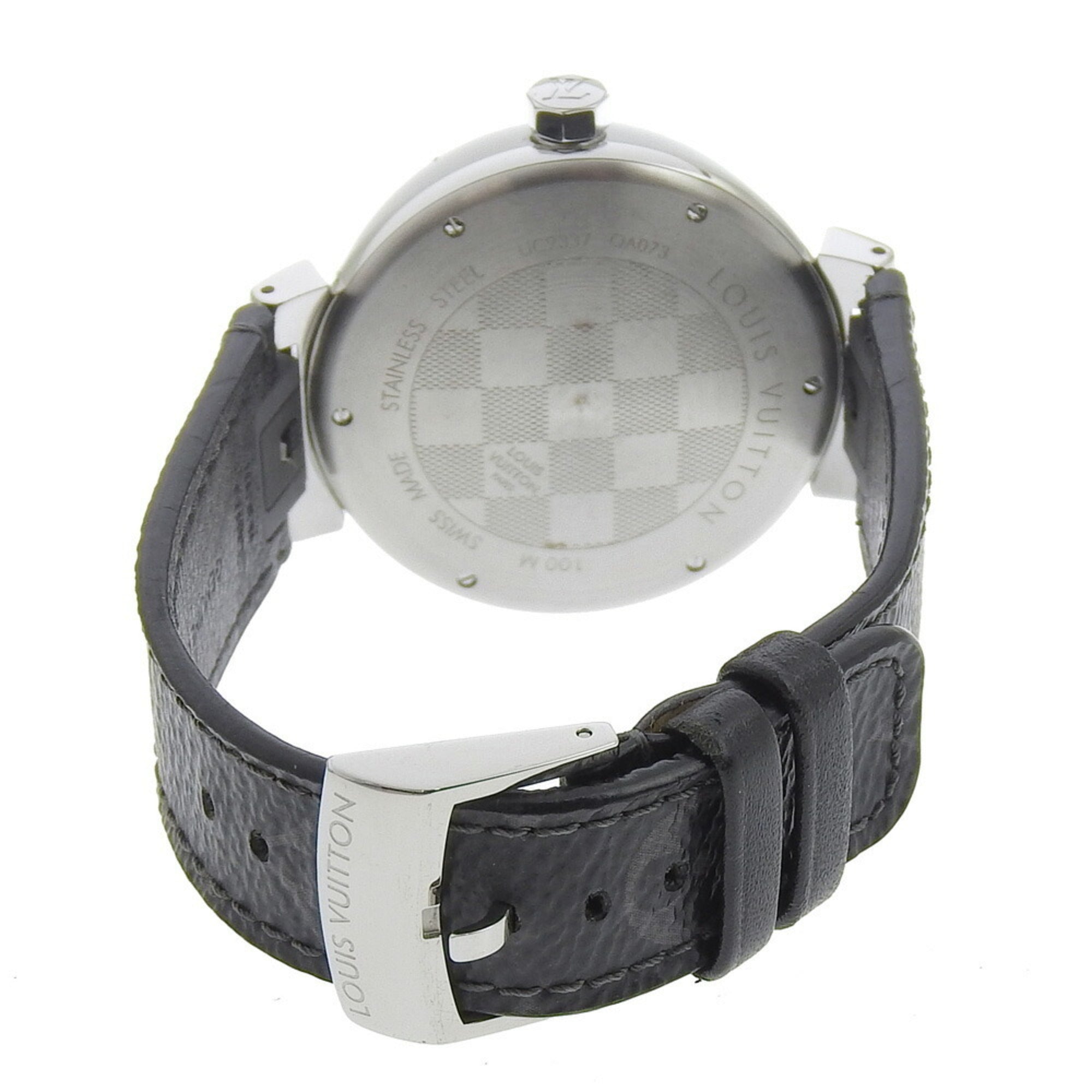 Louis Vuitton Tambour GM Watch QA073 Stainless Steel x Monogram Eclipse Canvas Quartz Analog Display Black Dial Men's — Good