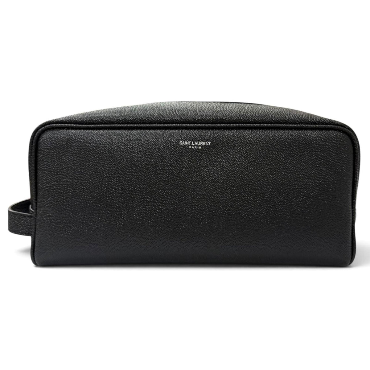 Yves Saint Laurent SAINT LAURENT PARIS 609347 Grain Calf Leather Travel Pouch Clutch Bag with Logo, Black, Made in Italy, Men's, Dust — Like New