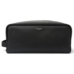 Yves Saint Laurent SAINT LAURENT PARIS 609347 Grain Calf Leather Travel Pouch Clutch Bag with Logo, Black, Made in Italy, Men's, Dust — Like New