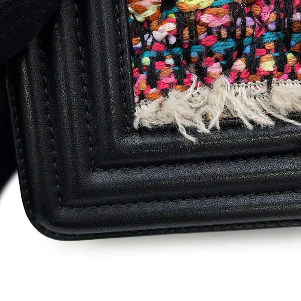 Chanel Chain Shoulder Bag Boy Small Matelassé Coco Mark Lambskin Tweed CHANEL Black Handbag Women's — Like New