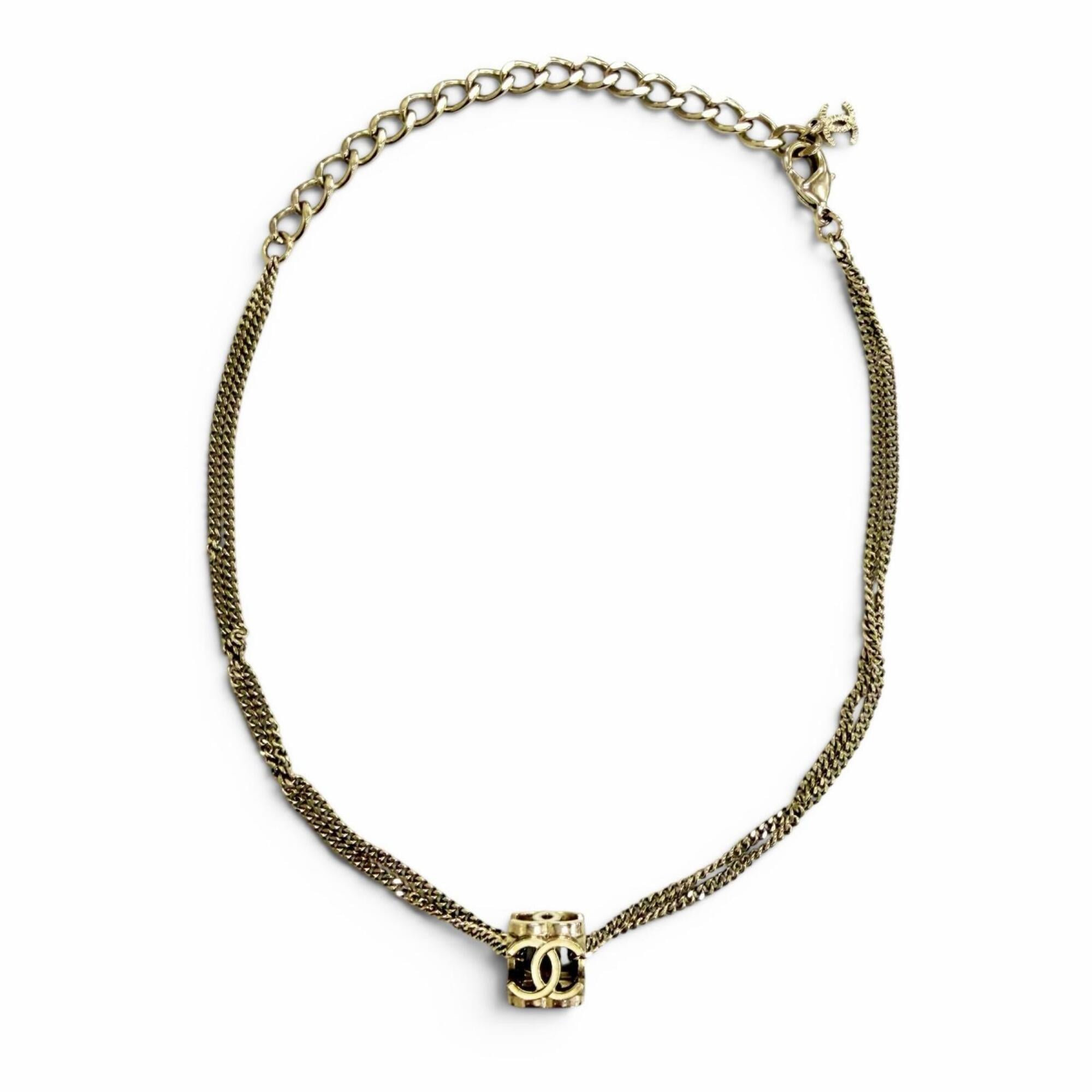 CHANEL A22K CC Logo Coco Mark Cube Necklace Choker Accessory Gold Tone Made in Italy Women's Comes with Box Highly Recommended ◎ — Like New