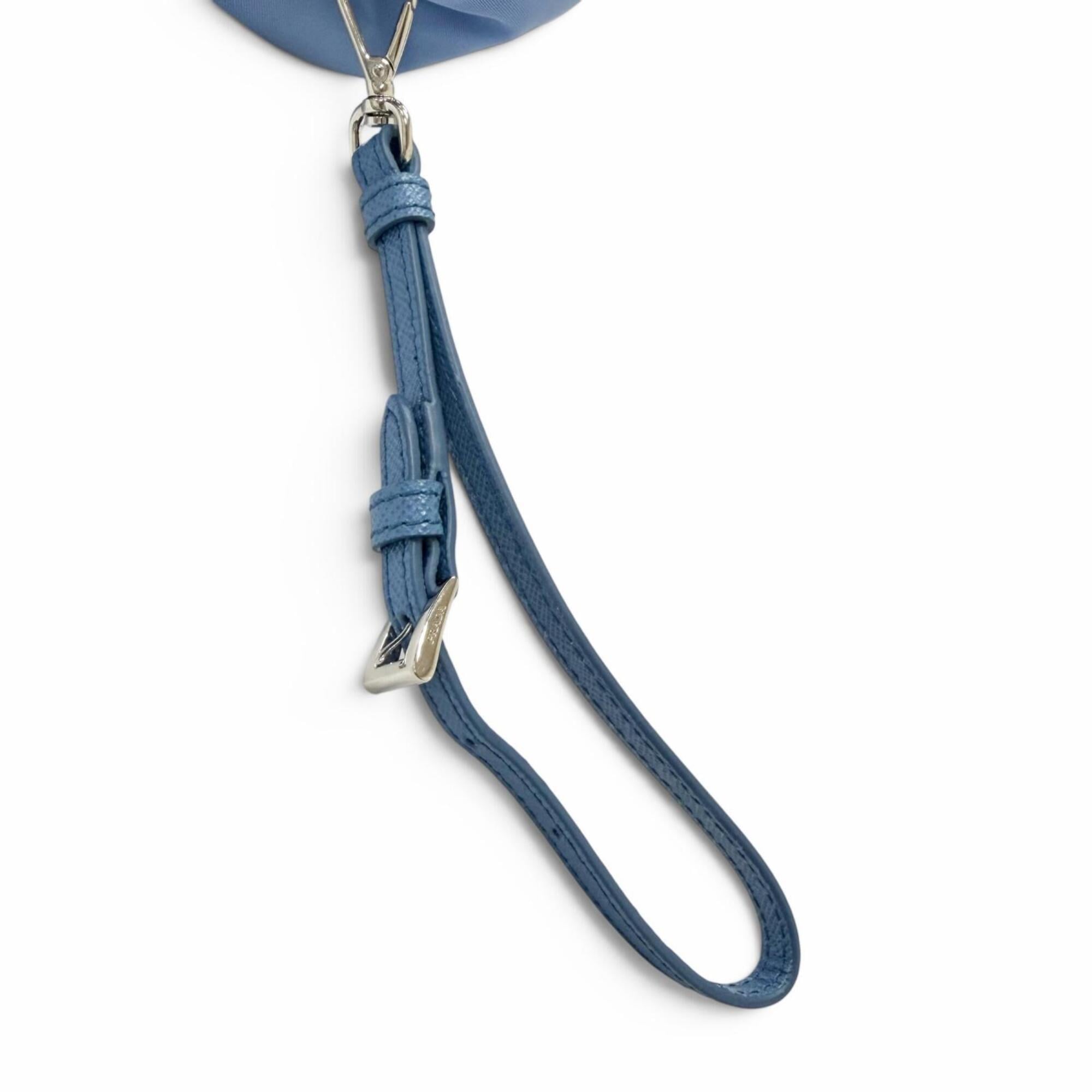PRADA 1NS369 Recycled Polyamide Triangle Logo Partial Leather Re-Nylon Drawstring Bag Handbag Light Blue Made in Italy Men's — Like New