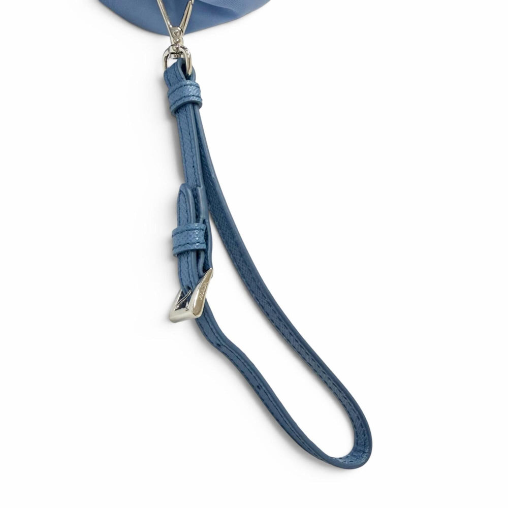 PRADA 1NS369 Recycled Polyamide Triangle Logo Partial Leather Re-Nylon Drawstring Bag Handbag Light Blue Made in Italy Men's — Like New