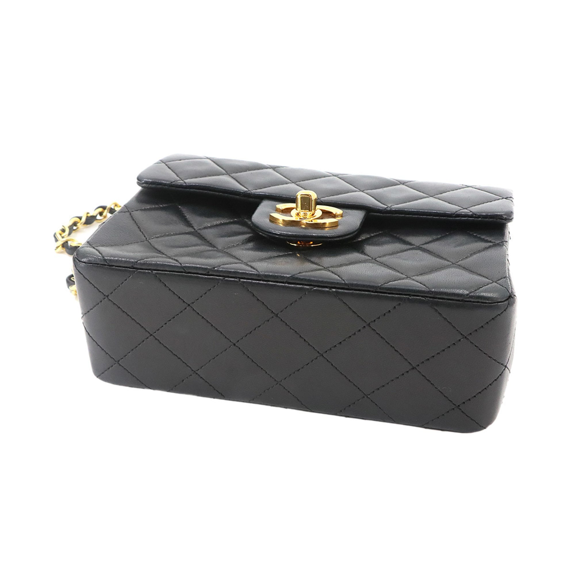 Chanel Mini Matelasse Chain Shoulder Handbag, Lambskin, Black, A01115, Gold Hardware — Like New