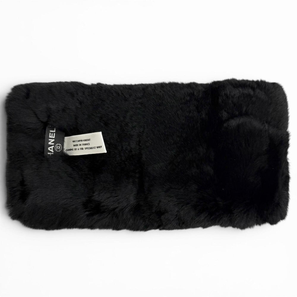 CHANEL Coco Mark Lapin Fur Wristband Bangle Bracelet, Black & White, Made in France, Women's, Comes with Box, Highly Recommended! — Like New