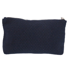Like new Chanel 3-piece travel set including headband, scrunchie, and pouch, cotton, navy blue, 0541 CHANEL — Like New
