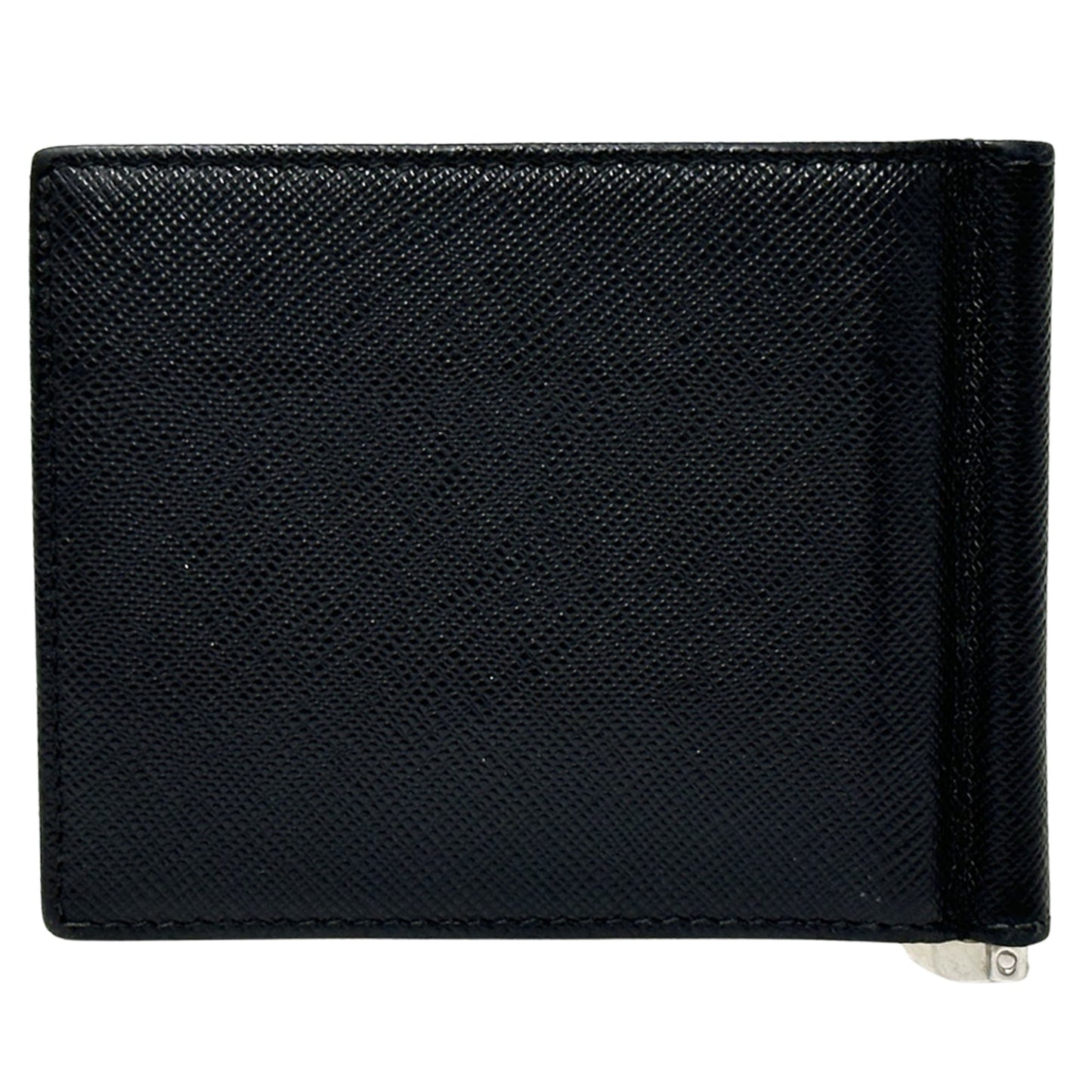 Prada Men's Saffiano NERO Money Clip 2MN077 Bifold Wallet with Triangle Logo