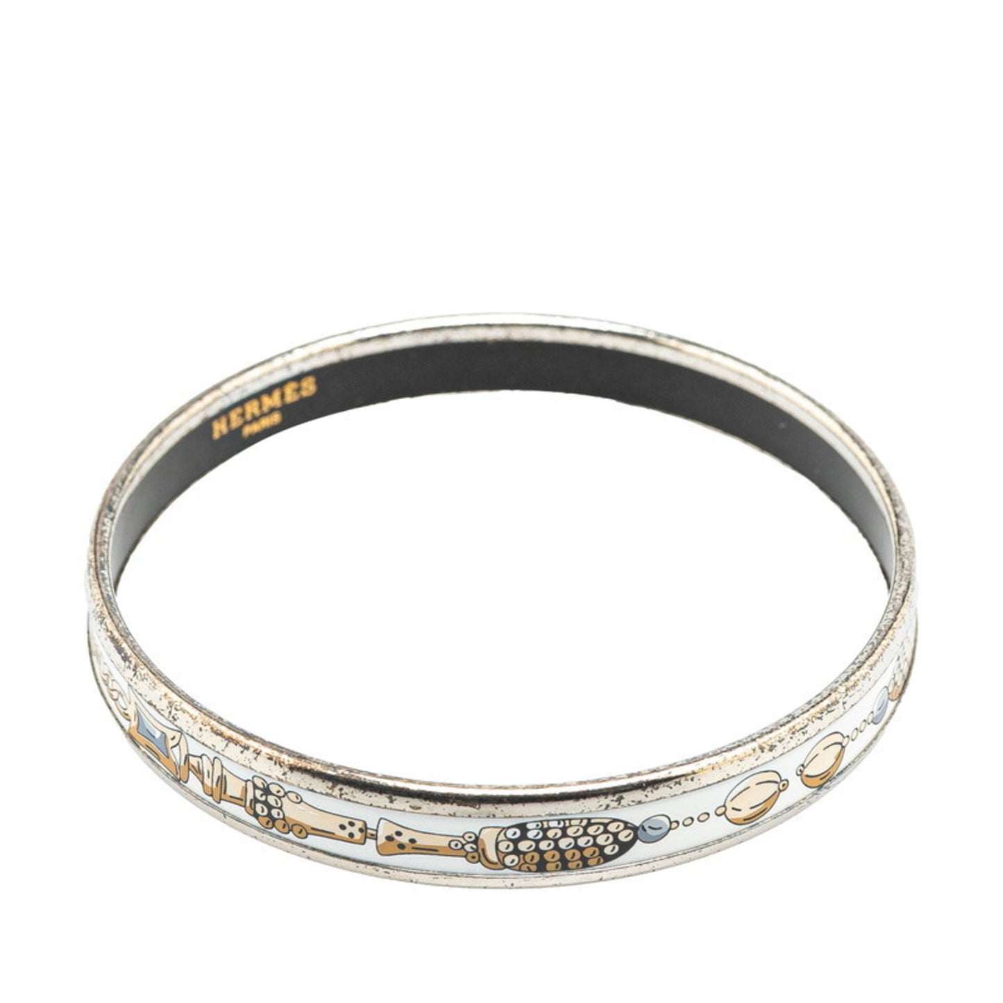 Hermes enamel bangle silver white multicolor metal women's HERMES