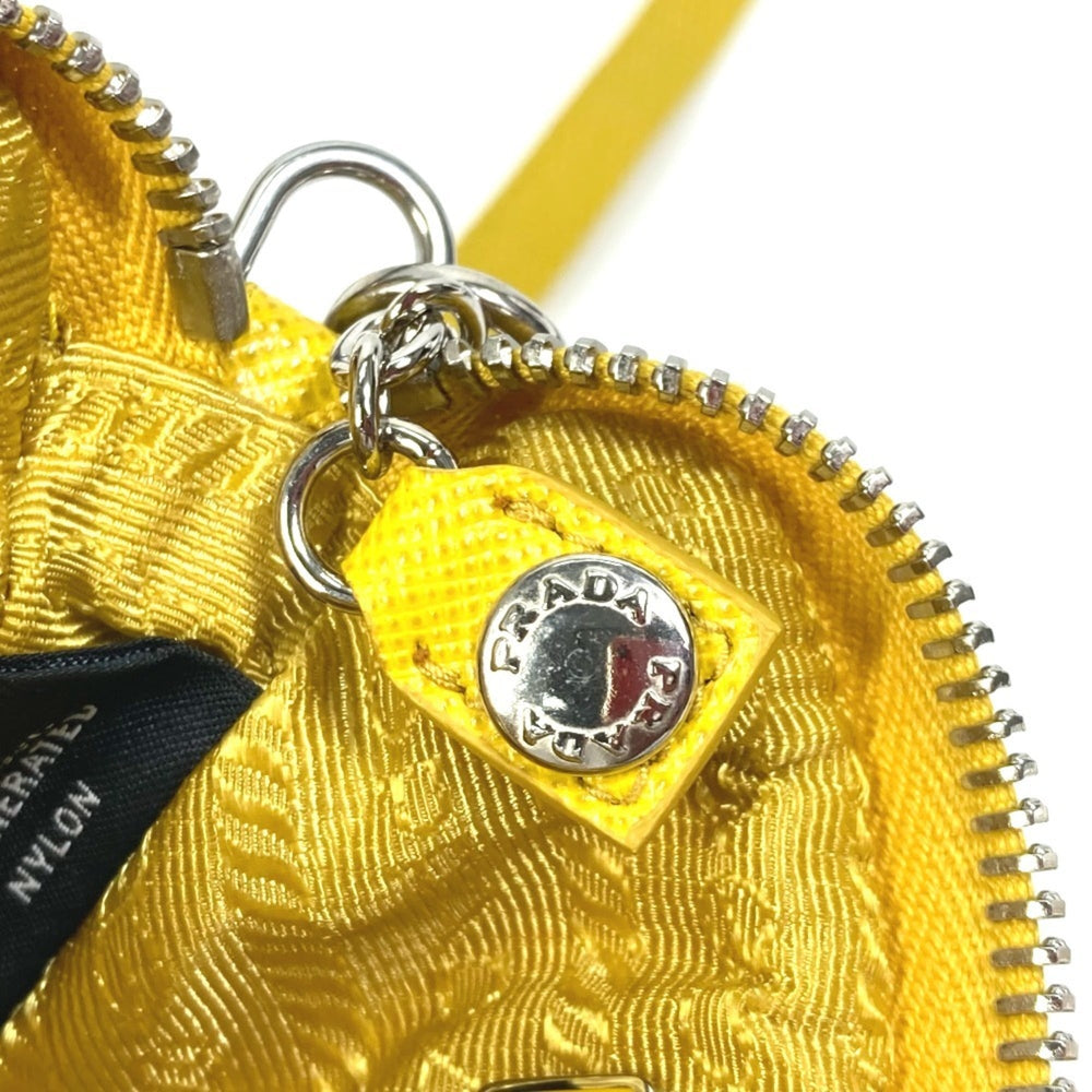 PRADA 2TT140 Triangle Plate Re Nylon with Neck Strap Key Ring Pouch Men's Yellow — New - Store Return