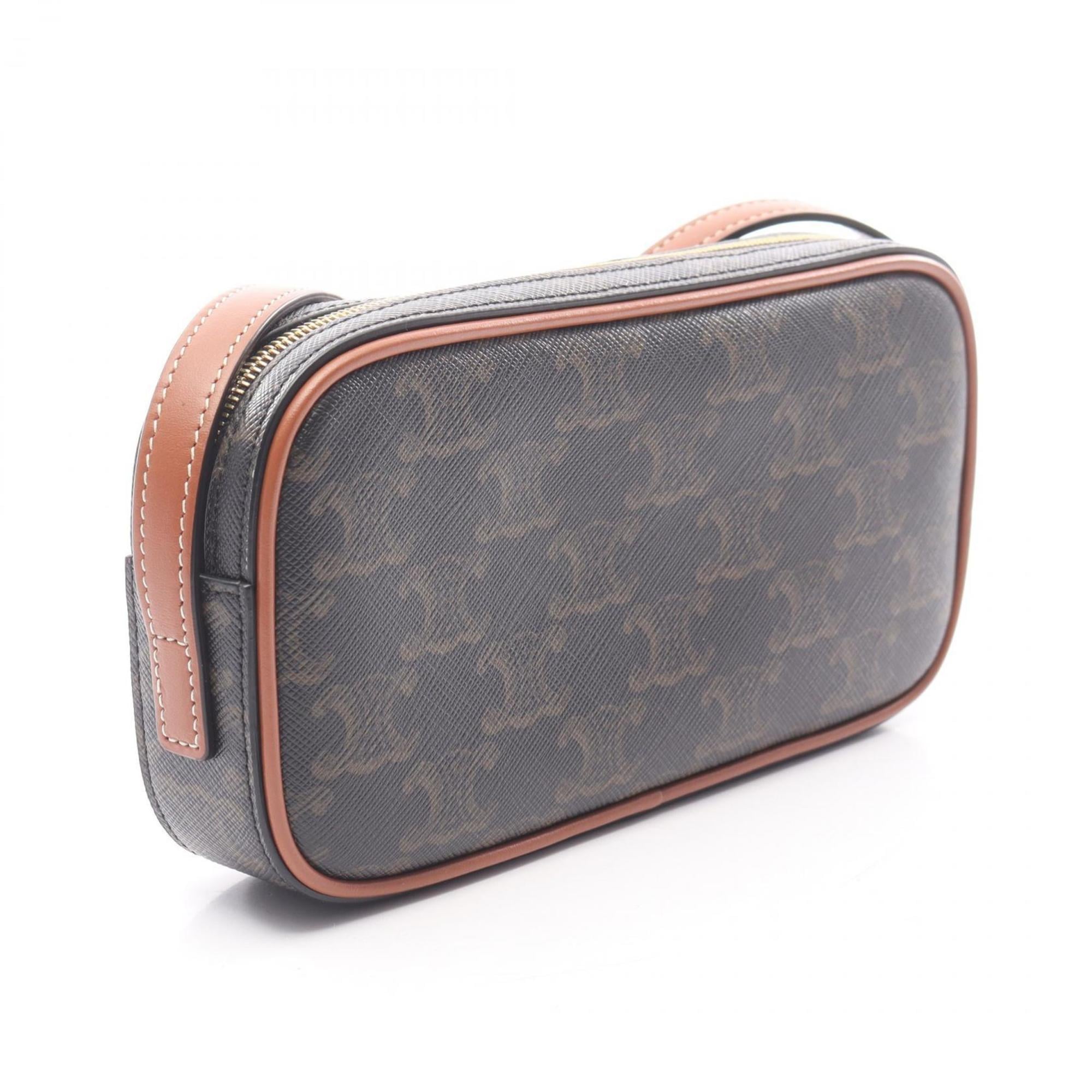 Celine Cuir Triomphe Mini Camera Bag Shoulder Bag, Coated Canvas and Leather, Women's, Black, Brown, Multicolor