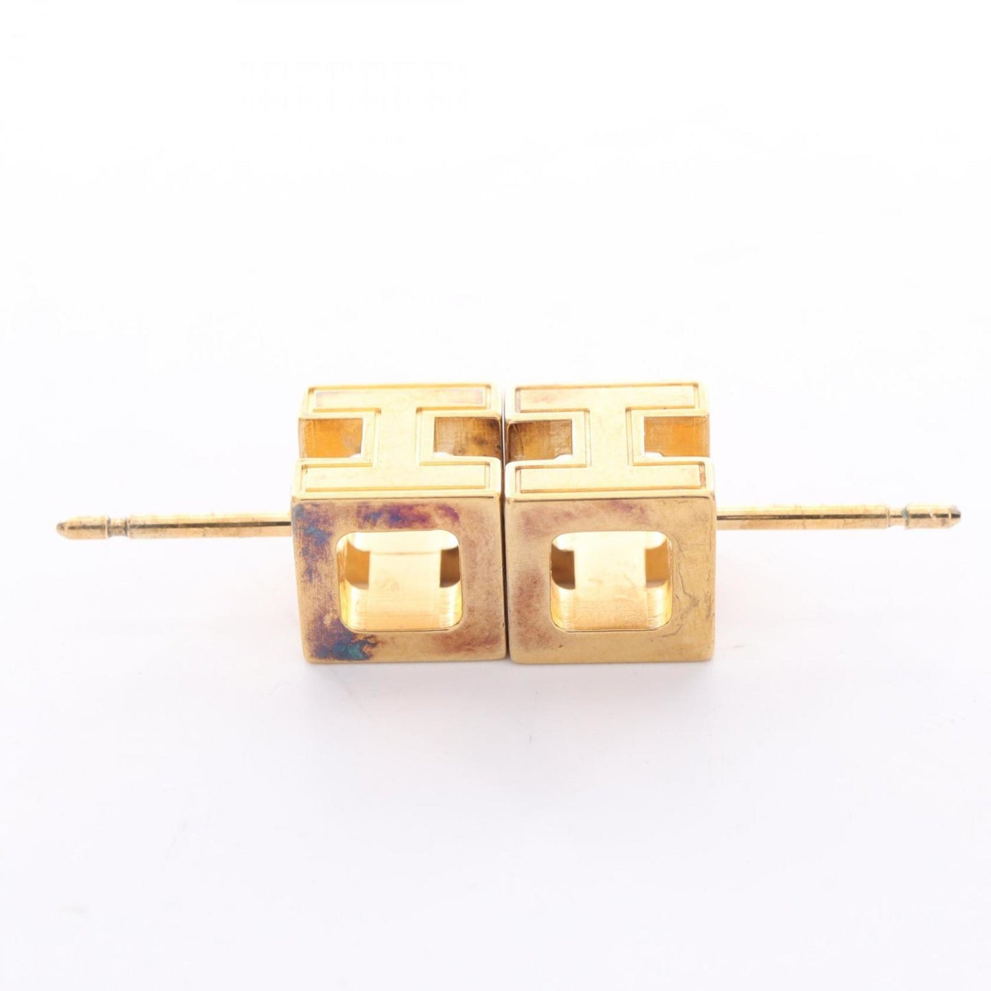 Hermès HERMES CAGE d'Ache H Cube Earrings, Gold-Plated, Women's, Gold and White