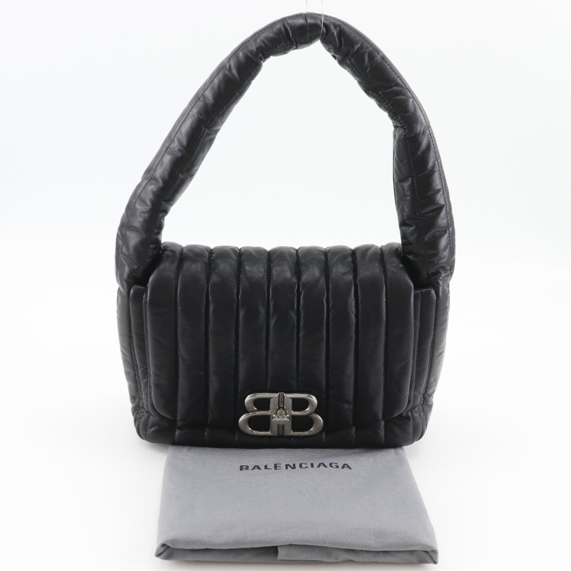 Balenciaga Monaco Shoulder Bag, Quilted, Calfskin, Black, A5 Size, Turn-Lock, Women's, 787896 — Like New