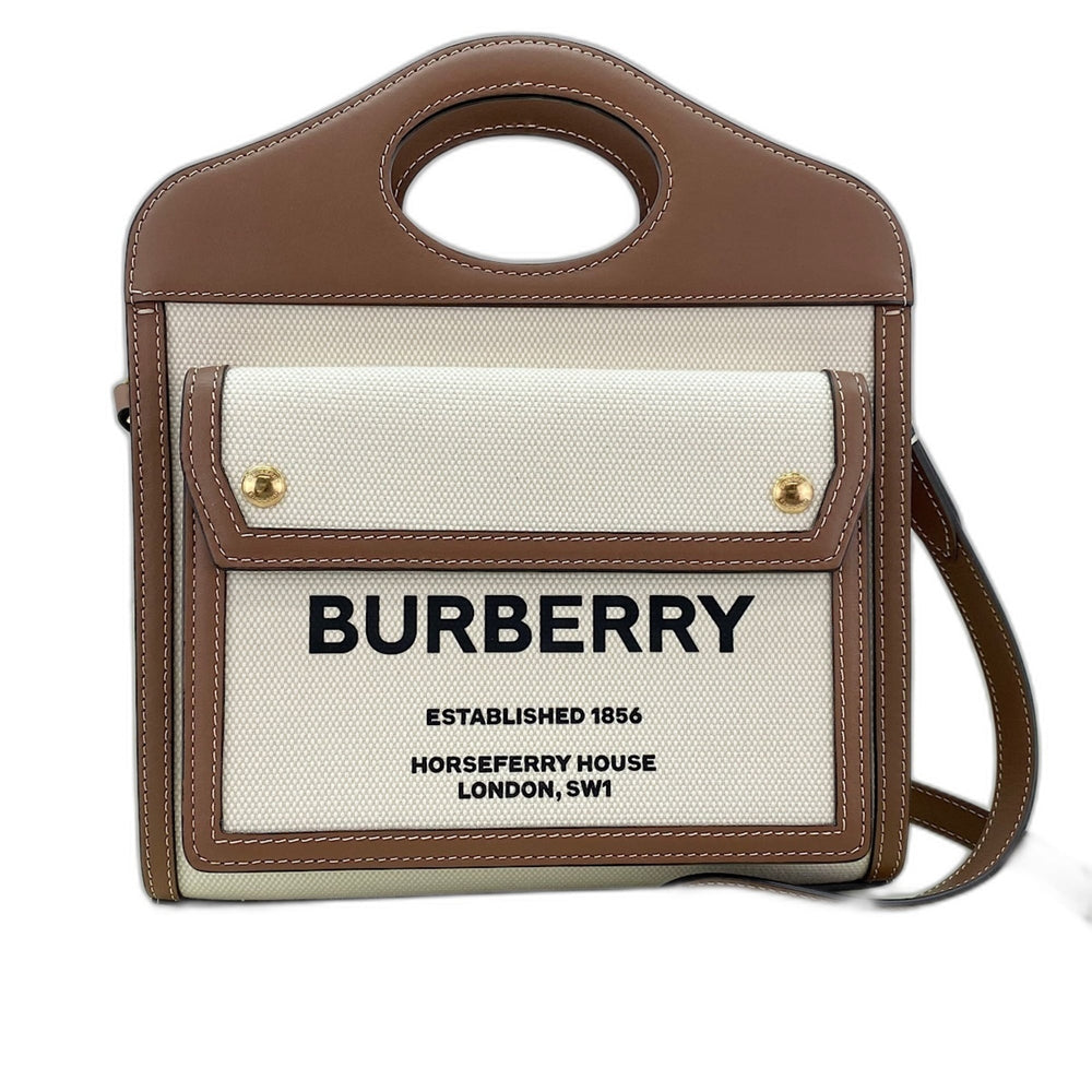 Burberry Mini Pocket Bag 2-Way Handbag Canvas Brown — Like New