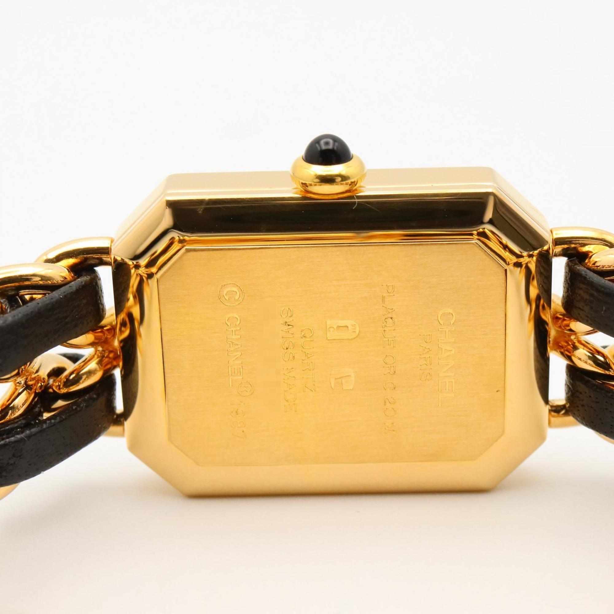 CHANEL Premiere S Watch, Gold-Plated, with Leather Strap, Black, Women's, H0001 — Very Good