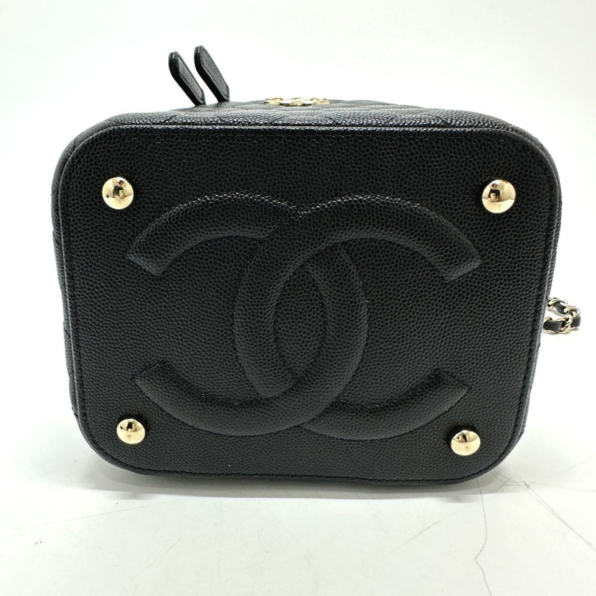 CHANEL AS2362 Coco Mark CC Matelasse Quilted Chain Bag Shoulder Handbag Vanity Caviar Skin Women's Black G-231125-90 — New - Store Return