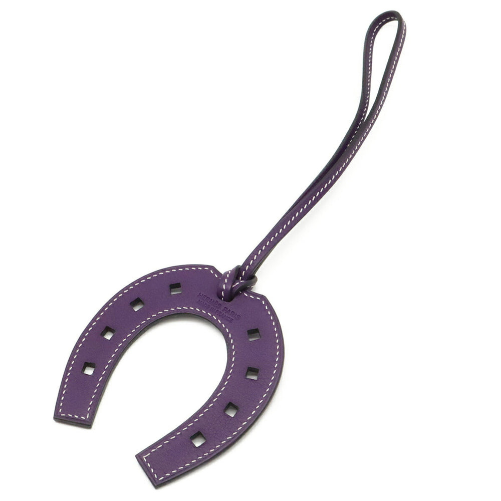 HERMES Paddock Horseshoe Accessory Bag Charm, Motif, Veau Swift Leather, Iris Purple — New - Store Return