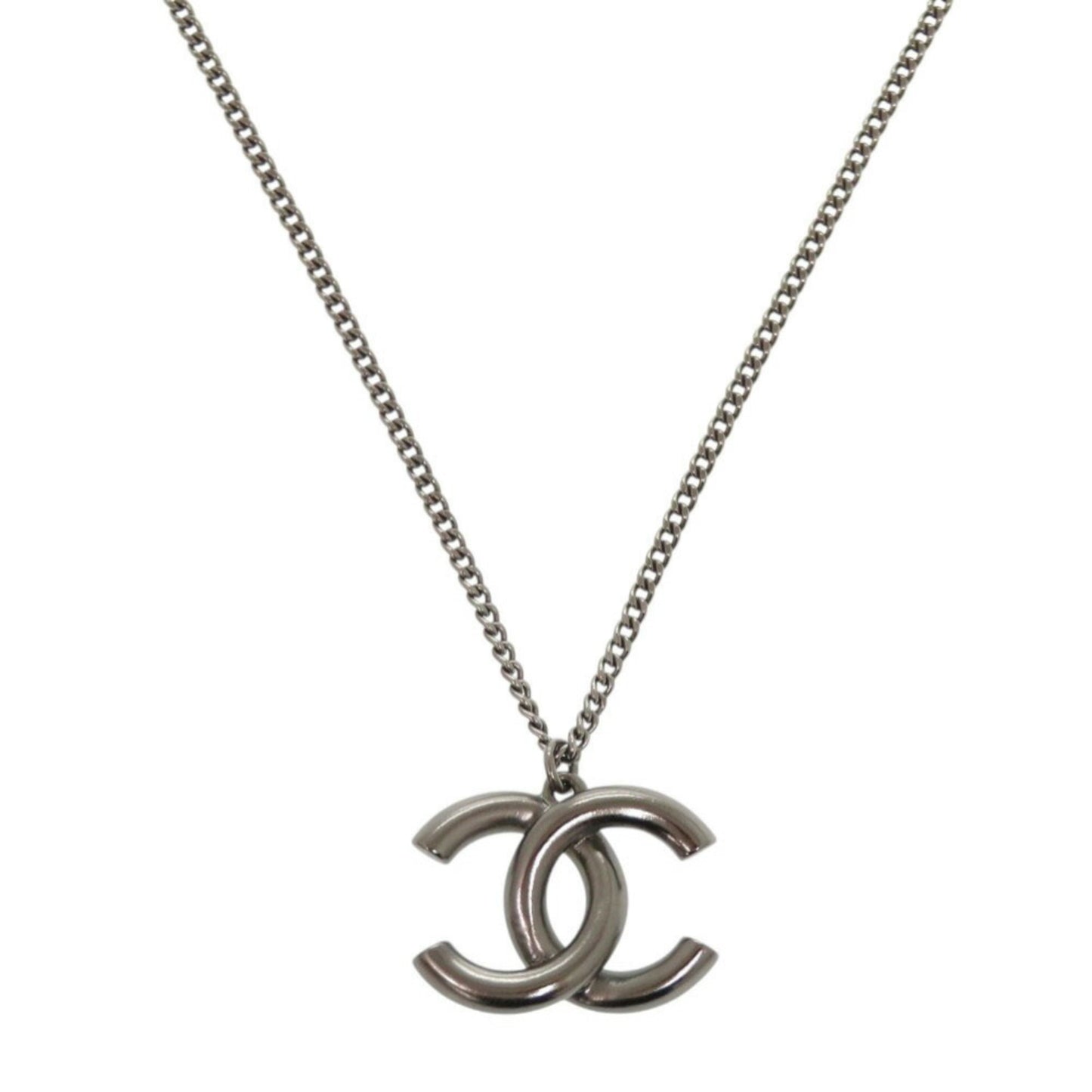 Chanel Coco Mark Metal Rhinestone Gunmetal Necklace 0076CHANEL