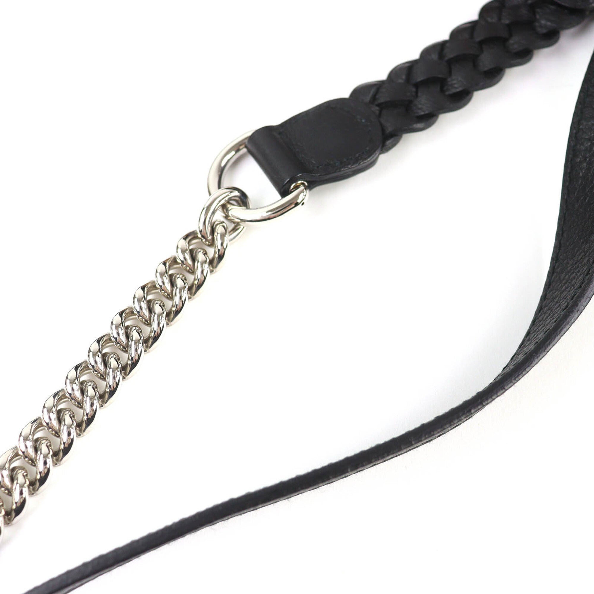 GUCCI 240241 Leather Microssima New Bamboo 2-Way Handbag Chain Shoulder Bag Black Silver Hardware with Dust Made in Italy Women's — Like New