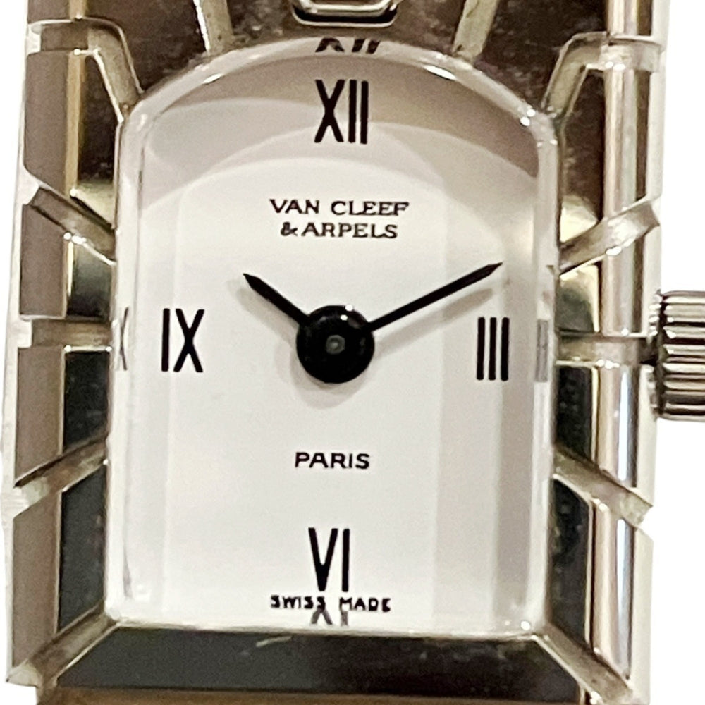 Van Cleef & Arpels Facade Watch, Total Weight 12.9g, Stainless Steel, Genuine Leather Strap, Quartz Movement, White Dial, 531963T5 — Good