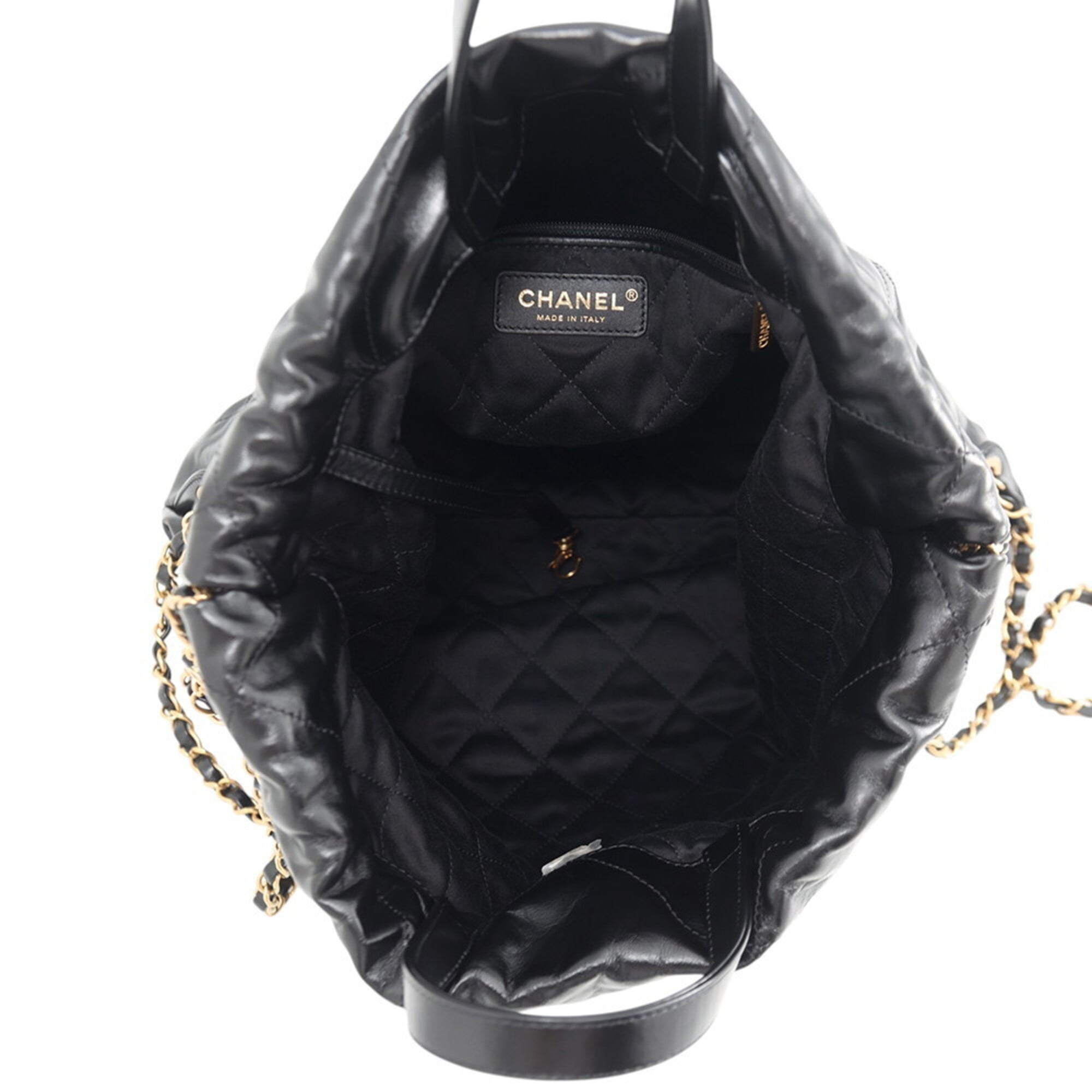 Chanel Backpack, 22 Large, Shiny Calf Leather AS3313, CHANEL Handbag, Black, Women's — Like New