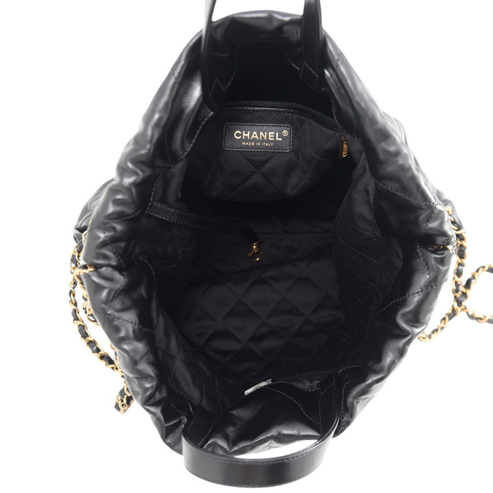 Chanel Backpack, 22 Large, Shiny Calf Leather AS3313, CHANEL Handbag, Black, Women's — Like New