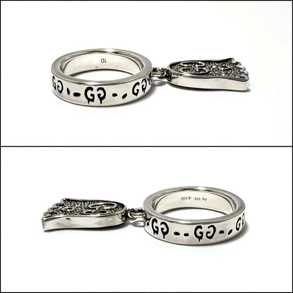 GUCCI Women's Ghost Pave Diamond Ring in Silver 925 — Like New