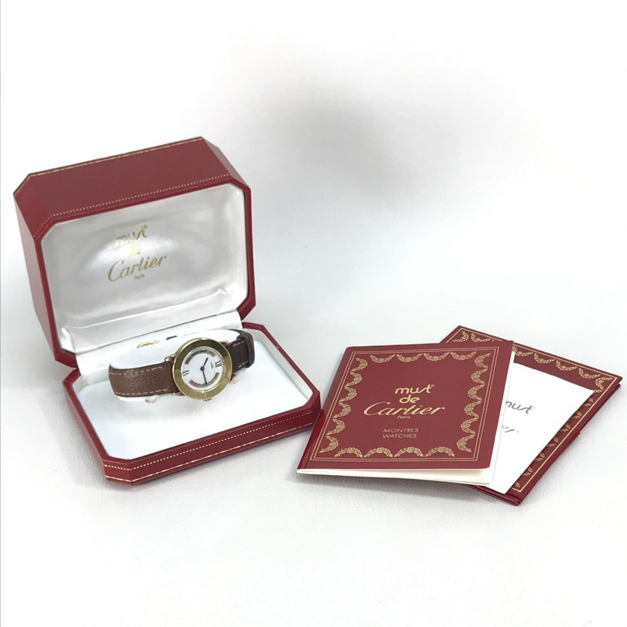 CARTIER 1801 Mastrond Vermeil Watch SV925 Leather Strap Women's Gold E-210908-30 — Good