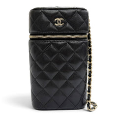 CHANEL Matelassé Caviar Skin Vanity Phone Bag Chain Shoulder Bag, Black with Gold Hardware, Made in Italy, Women's — Like New