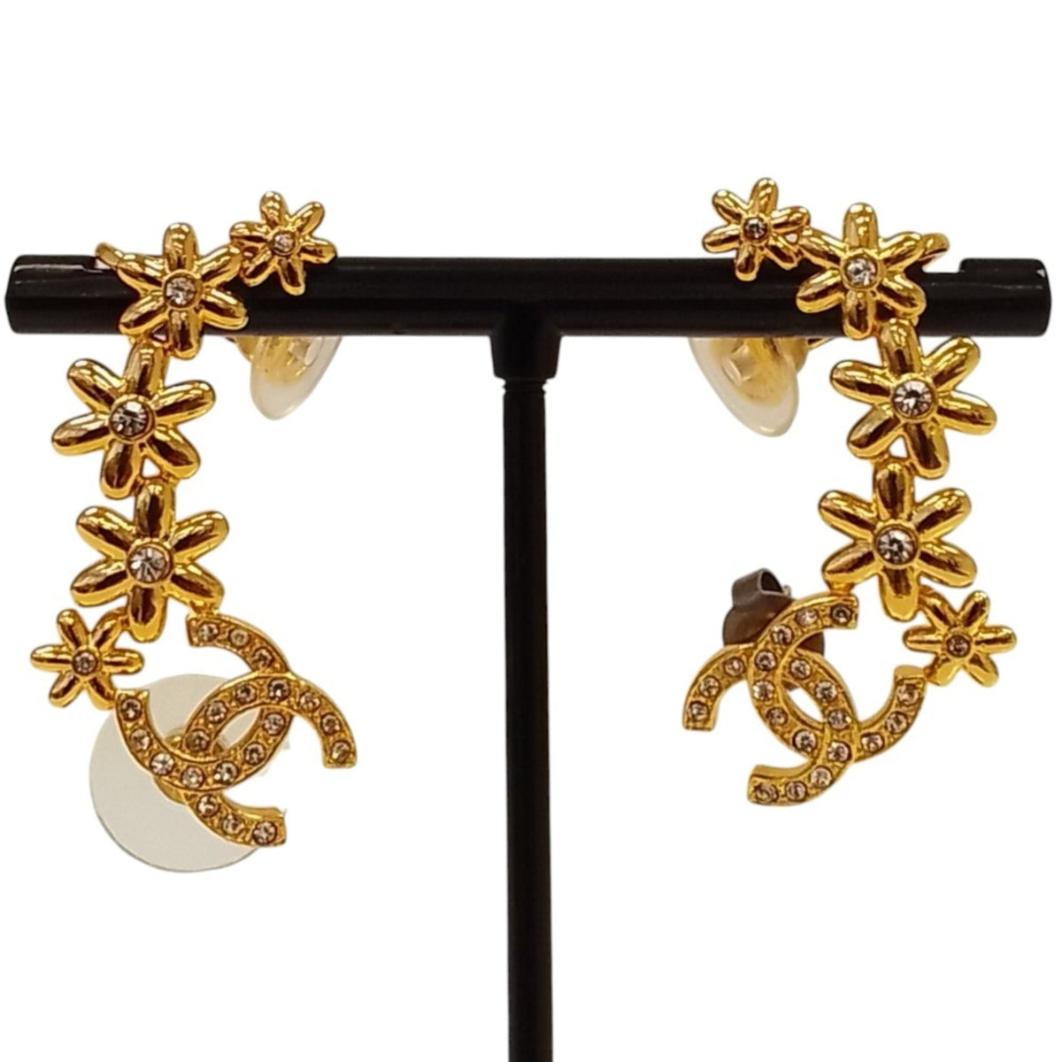CHANEL I23A Coco Mark Flower Motif Earrings, Gold Color, Women's — Like New